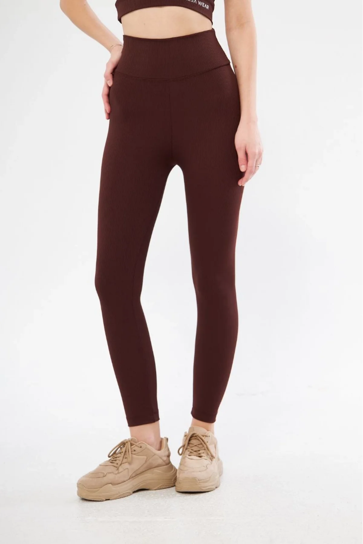 Kadın Fitilli Full Likralı Yüksek Bel Toparlayıcı Tayt Günlük ve Spor Kullanım - Bordo