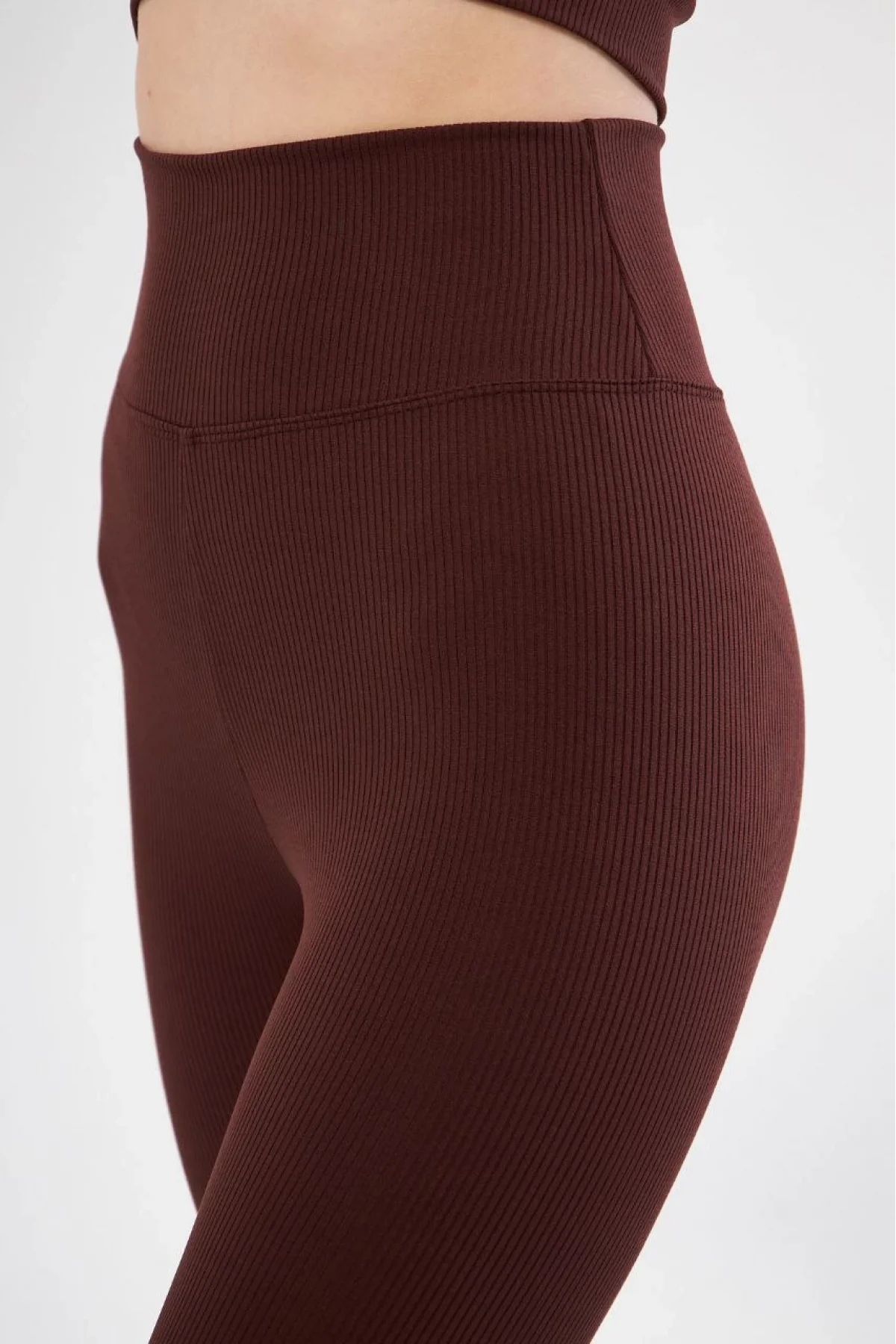 Kadın Fitilli Full Likralı Yüksek Bel Toparlayıcı Tayt Günlük ve Spor Kullanım - Bordo