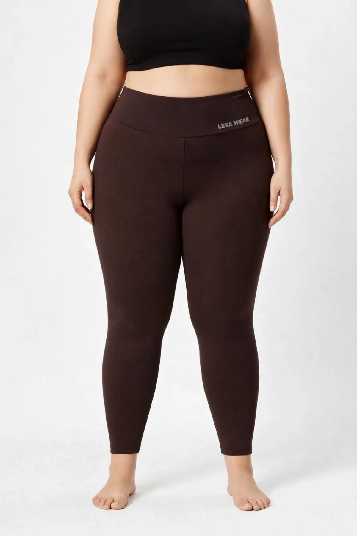 Kadın Yüksek Bel Toparlayıcı Likralı dalgıç Spor Tayt Esnek Battal Büyük Beden - Kahverengi