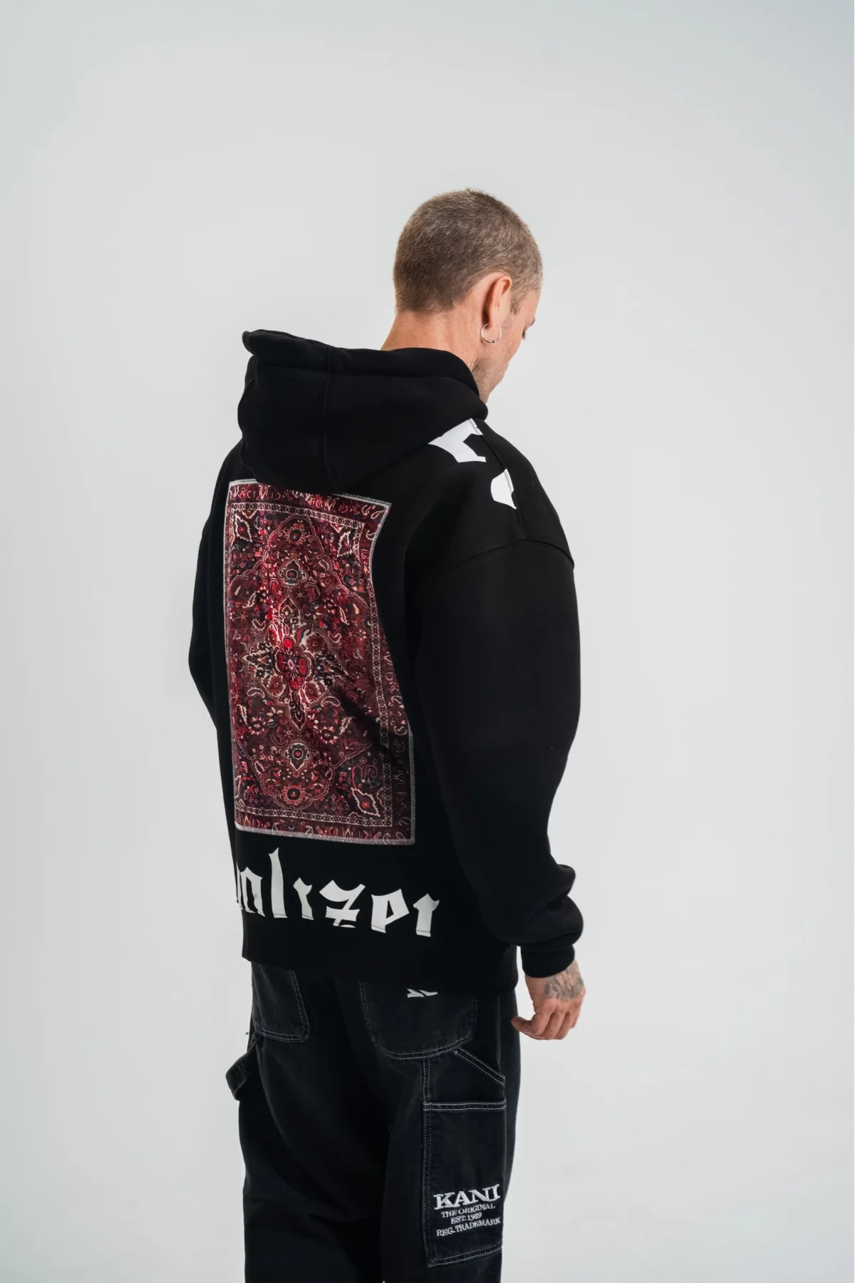 Kapşonlu Double Oversize Dijital Patchli SweatShirt - Siyah