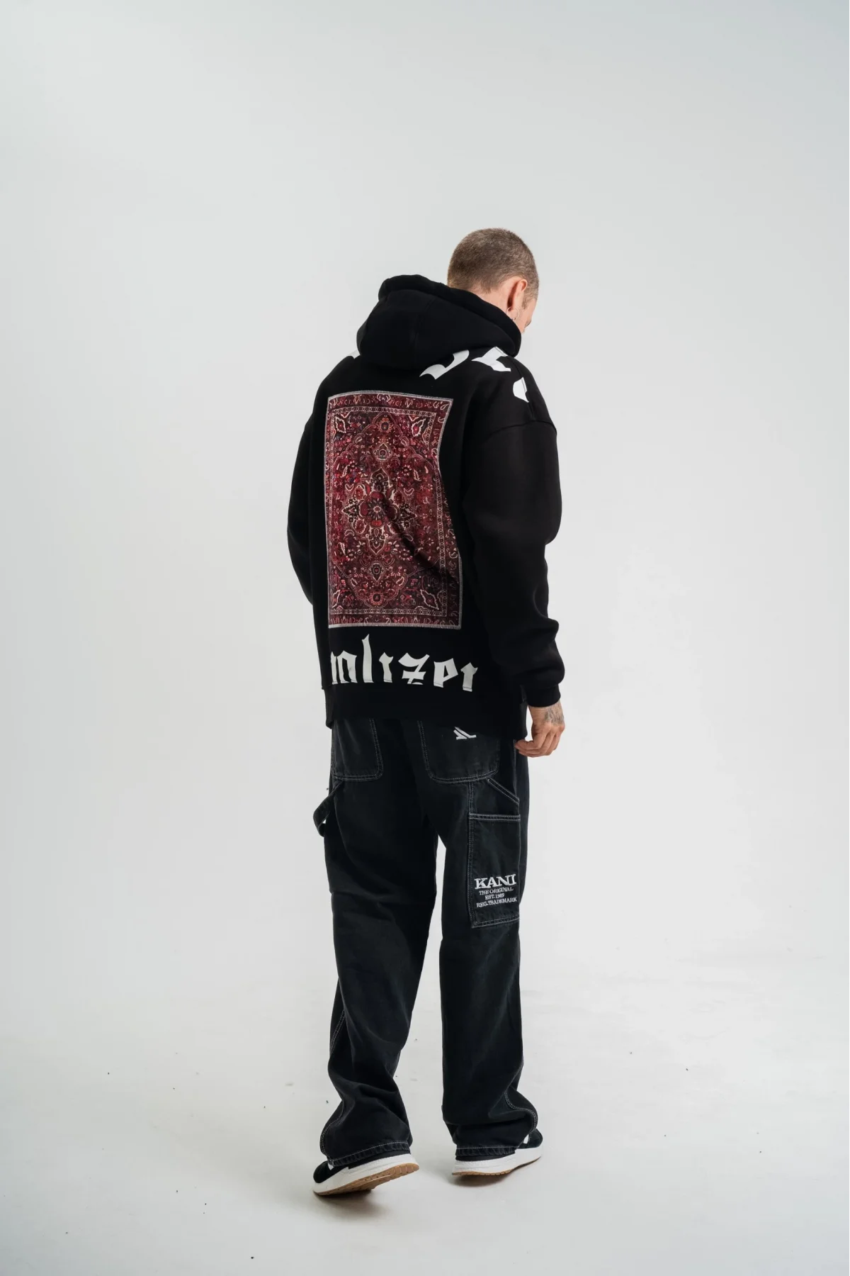 Kapşonlu Double Oversize Dijital Patchli SweatShirt - Siyah