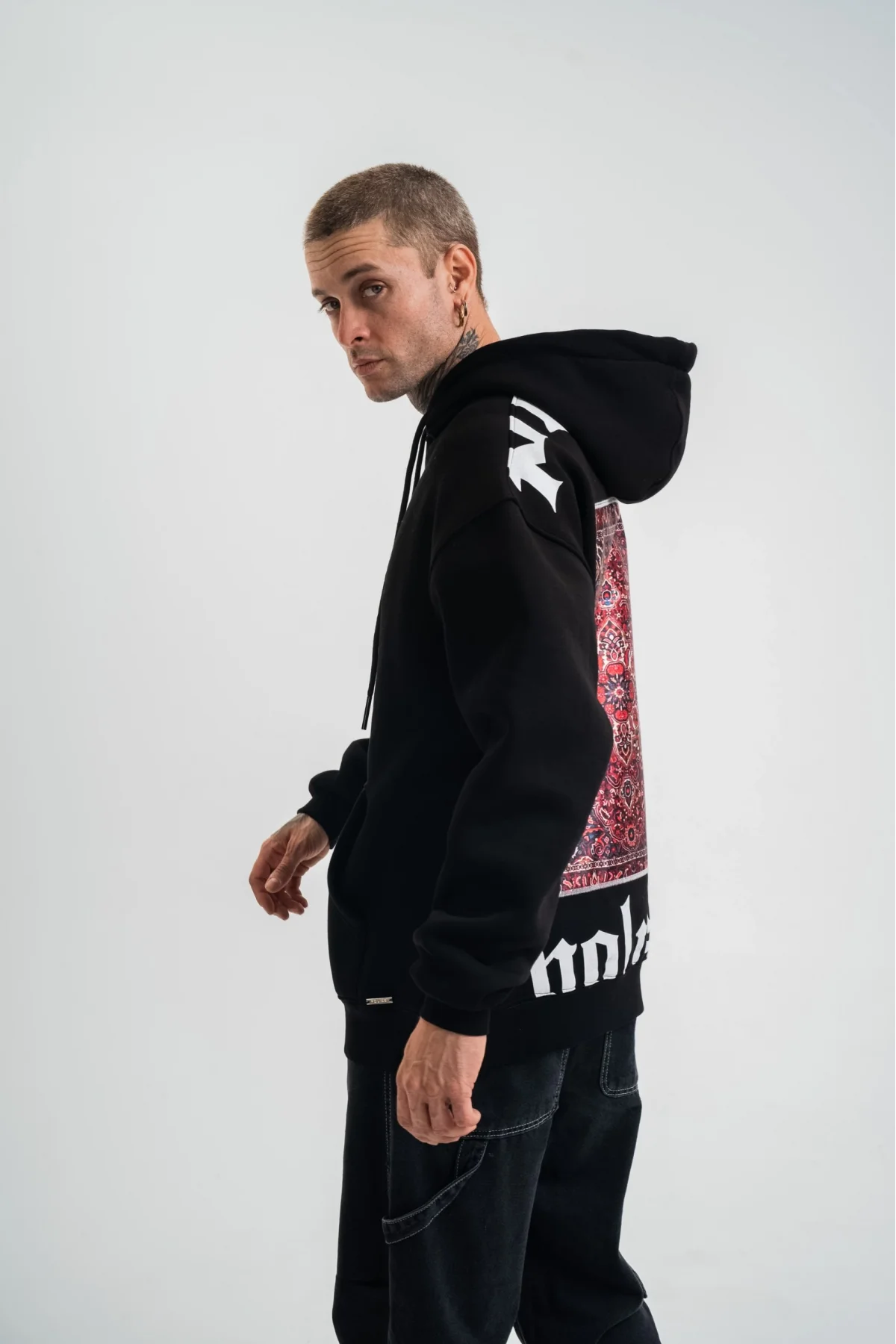 Kapşonlu Double Oversize Dijital Patchli SweatShirt - Siyah