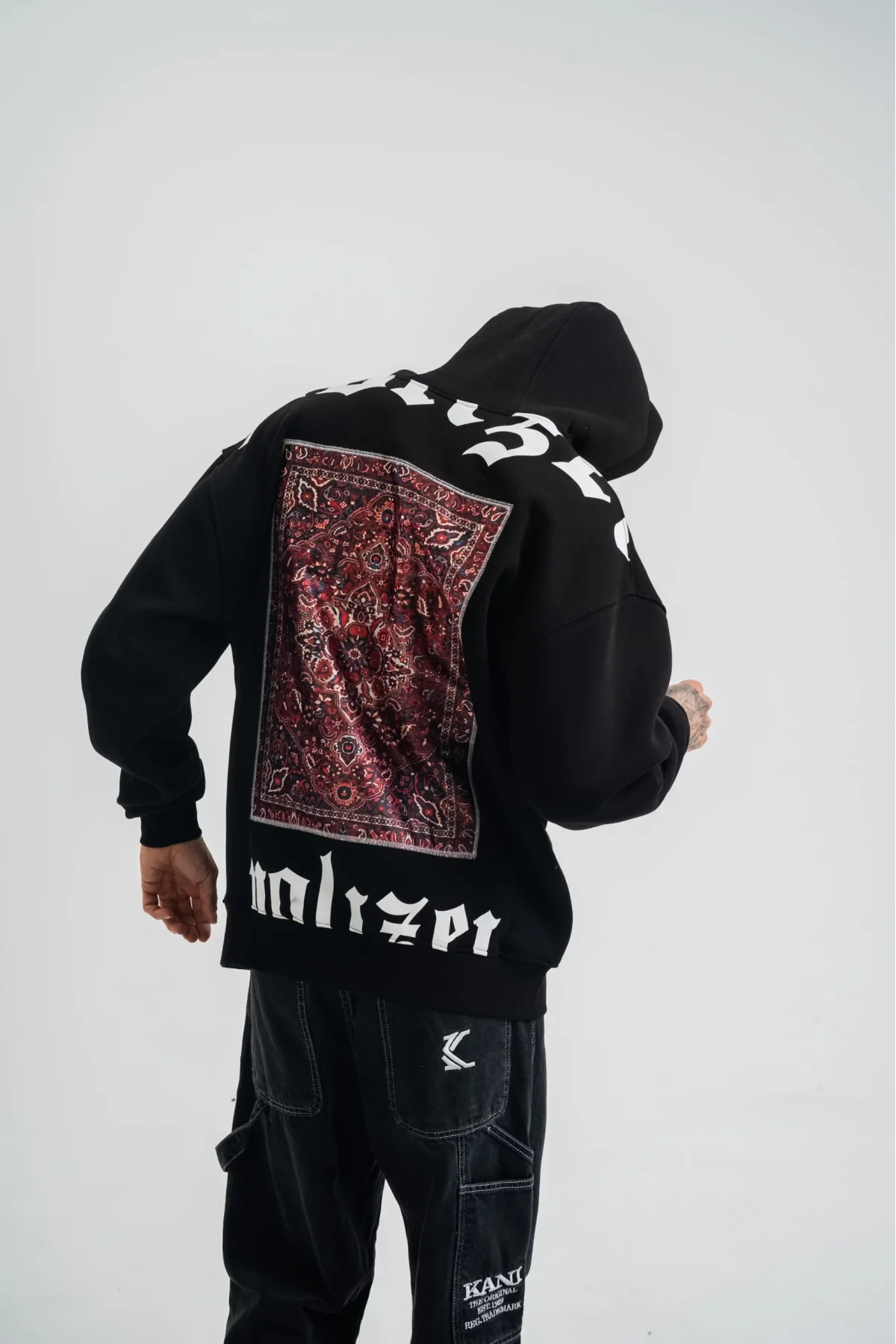 Kapşonlu Double Oversize Dijital Patchli SweatShirt - Siyah