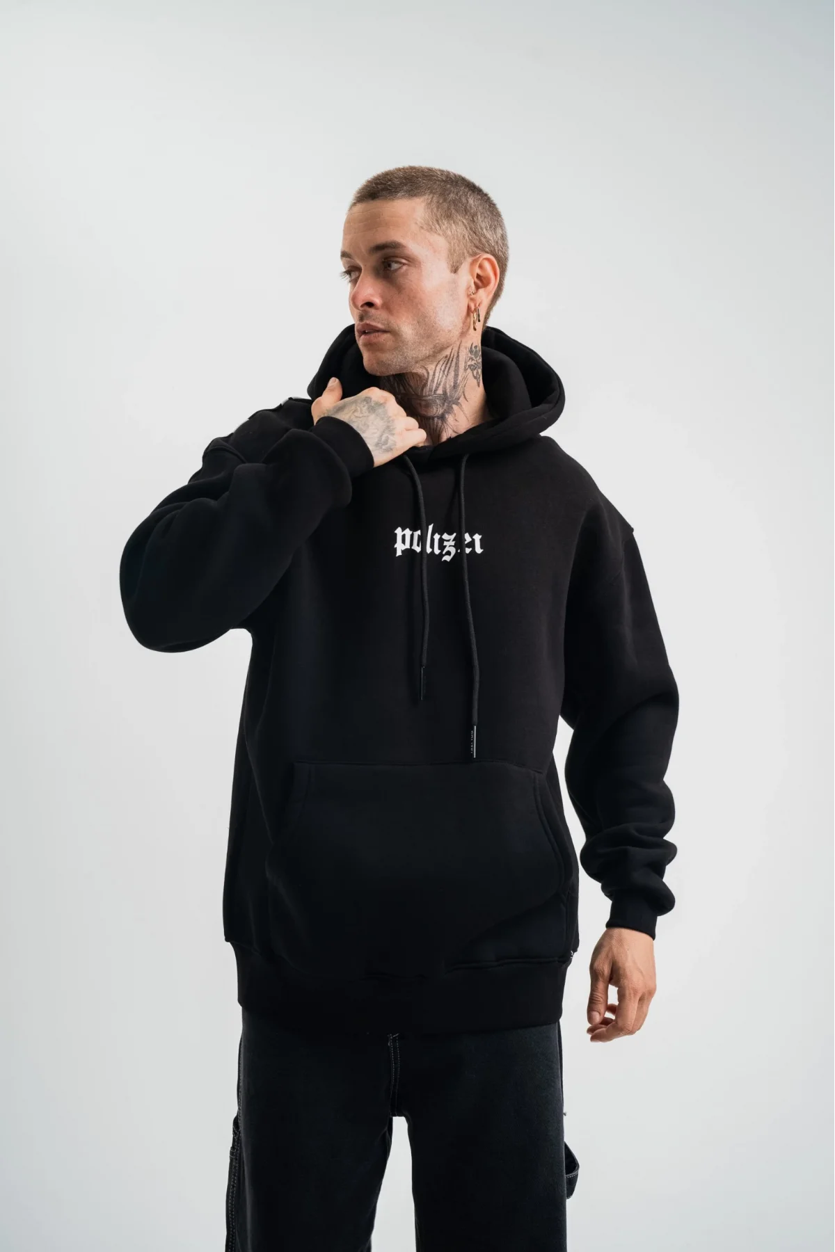 Kapşonlu Double Oversize Dijital Patchli SweatShirt - Siyah