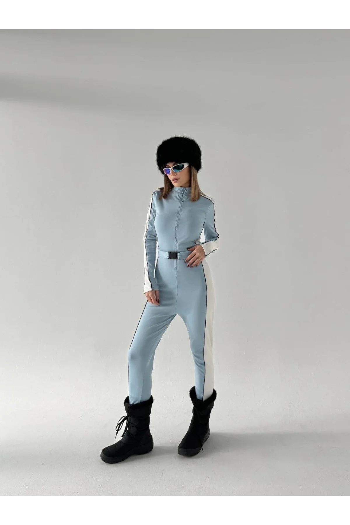 Kemer Detaylı Fermuarlı Tulum - Bebe Mavisi