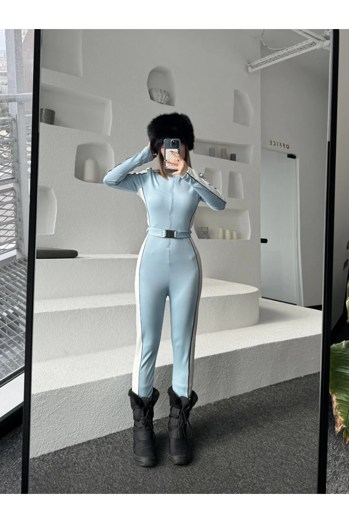 Kemer Detaylı Fermuarlı Tulum - Bebe Mavisi