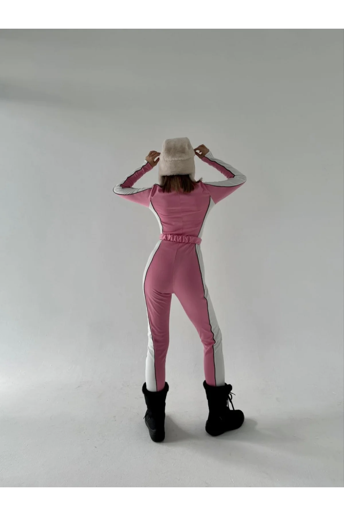 Kemer Detaylı Fermuarlı Tulum - Pembe