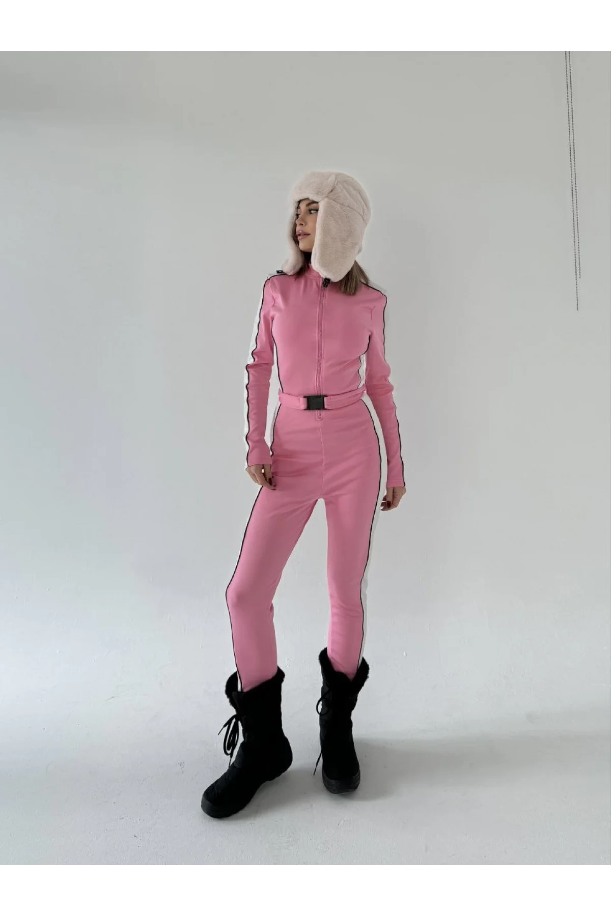 Kemer Detaylı Fermuarlı Tulum - Pembe