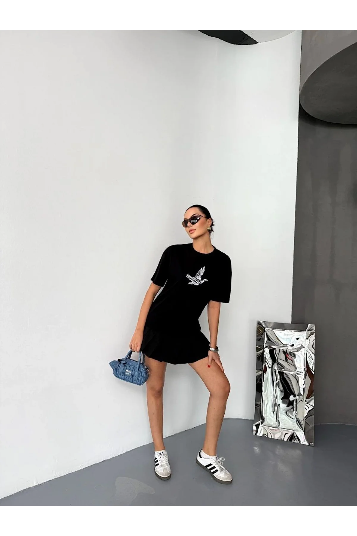 Kısa Kol Baskılı T-shirt - Siyah