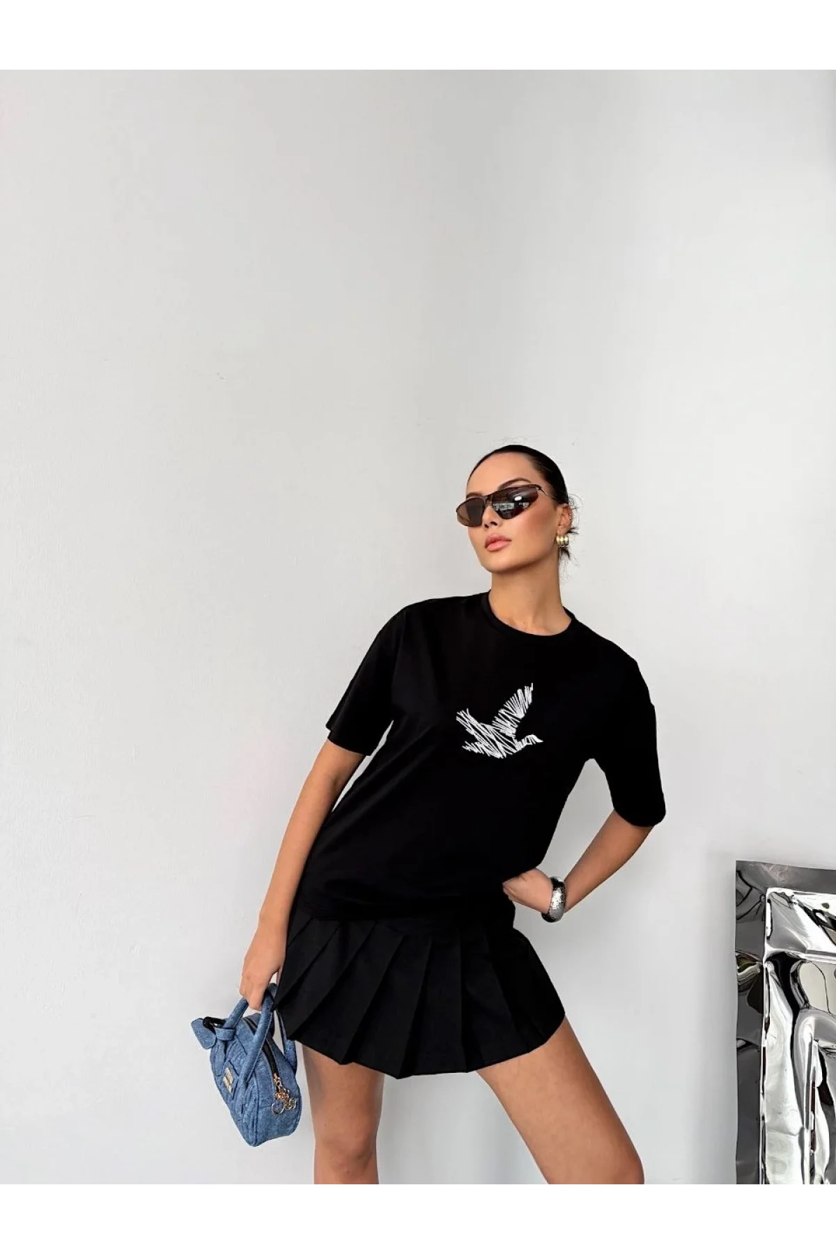 Kısa Kol Baskılı T-shirt - Siyah