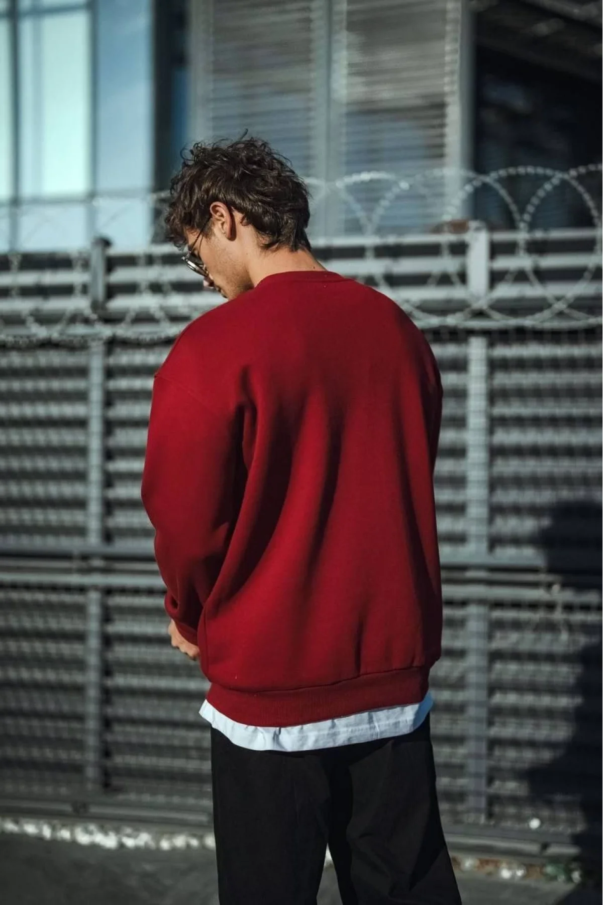 Erkek Kışlık Bisiklet Yaka Üç İplik Basic SweatShirt - Bordo