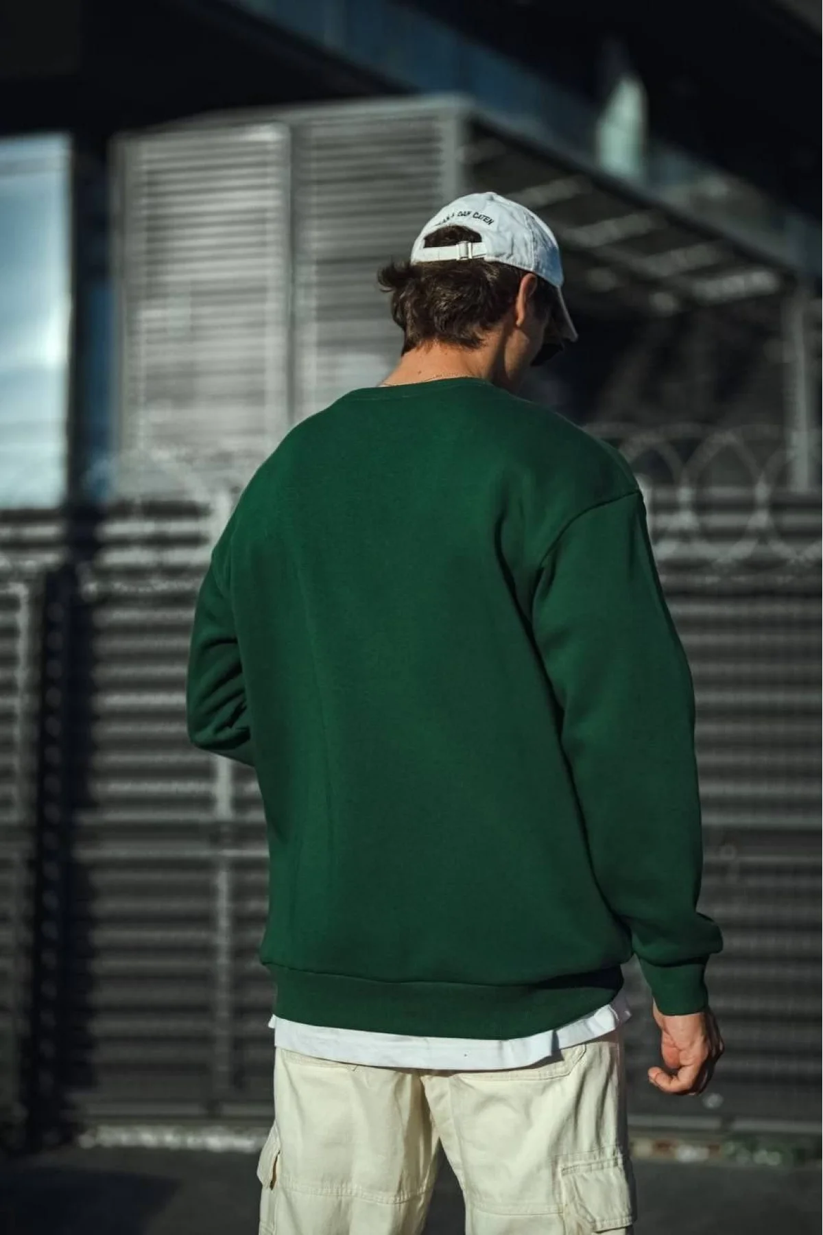 Erkek Bisiklet Yaka 3 İplik Pamuklu Basic SweatShirt - Haki