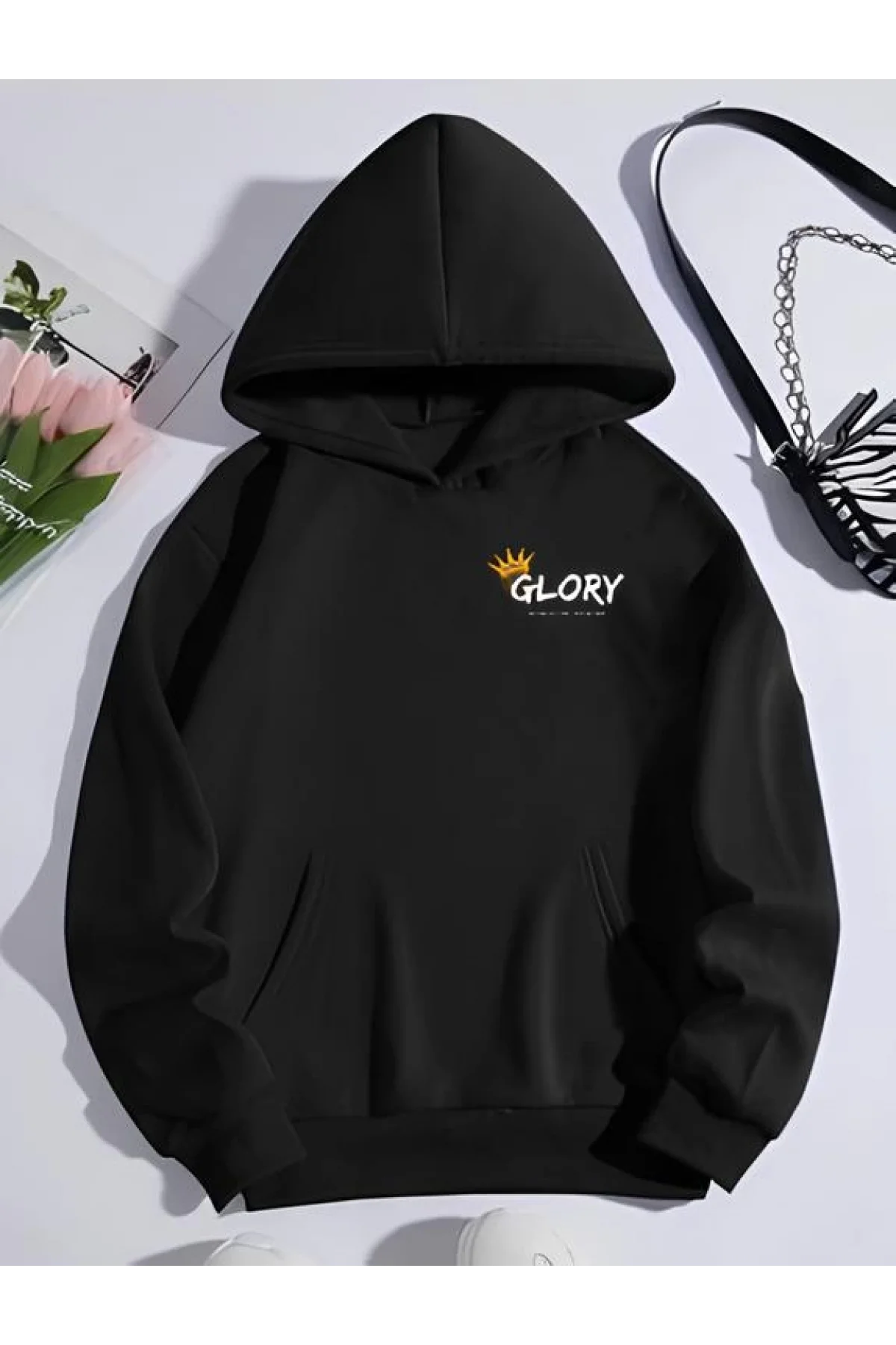 Kışlık Üç İplik Kapüşonlu SweatShirt - Siyah