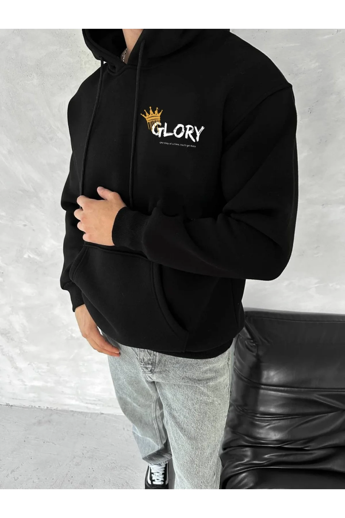 Kışlık Üç İplik Kapüşonlu SweatShirt - Siyah