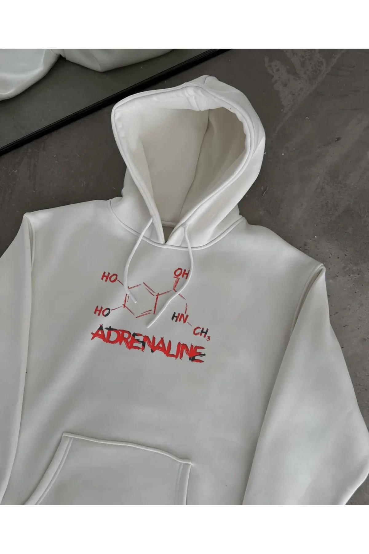 Kışlık Uzun Kol Kapüşonlu SweatShirt - Beyaz