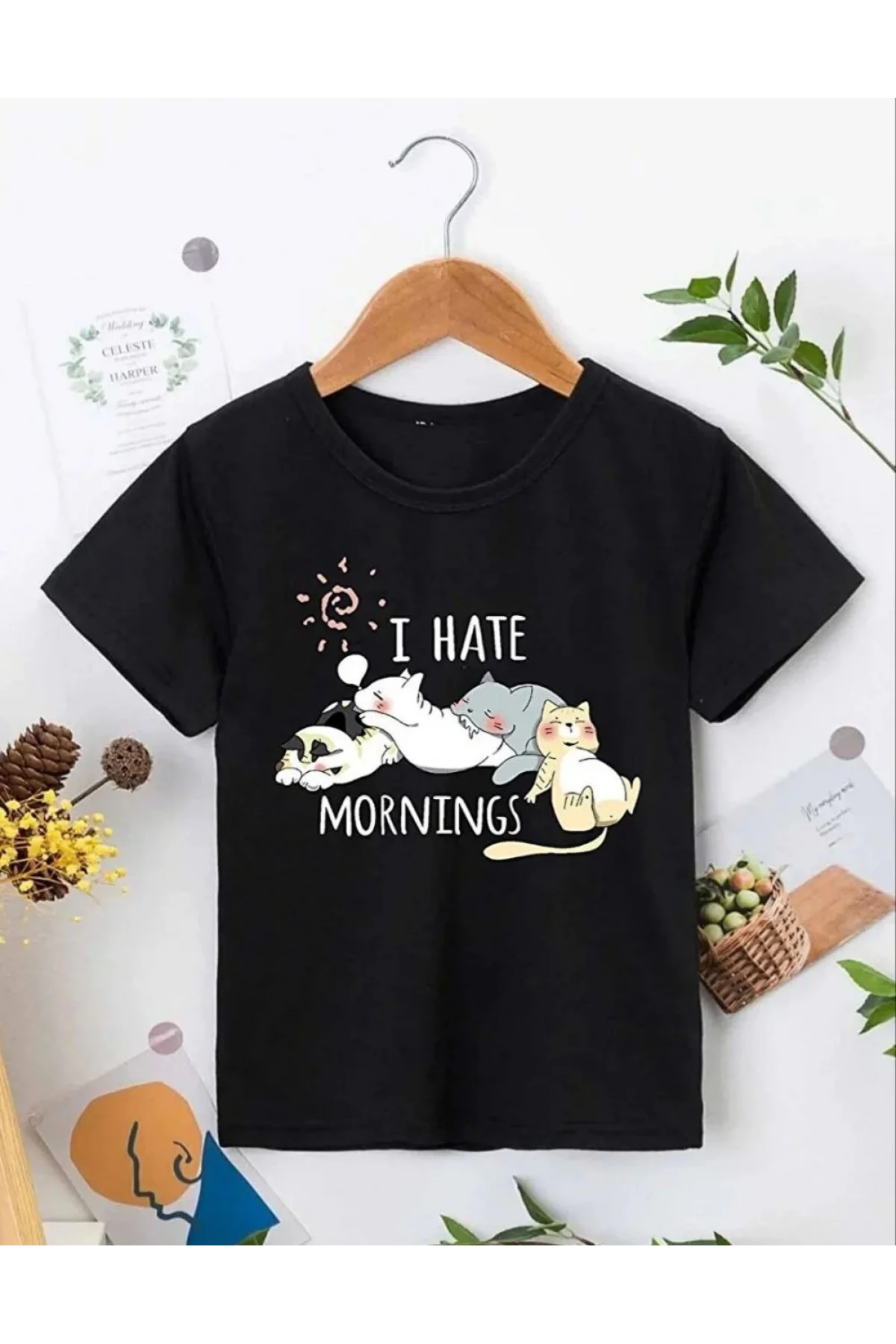 Kız Çocuk Bisiklet Yaka Baskılı T-Shirt - Siyah