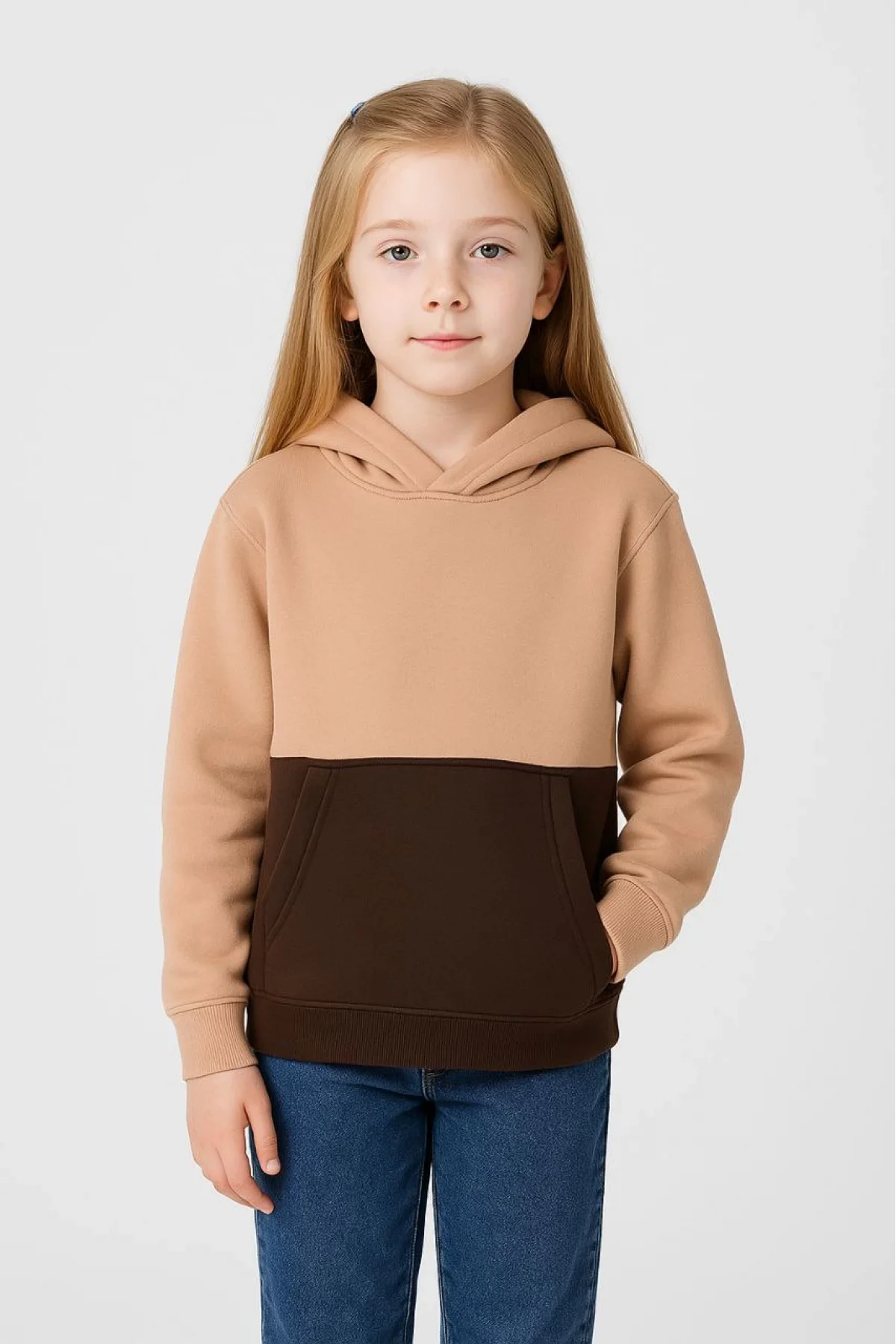 Kız Çocuk Kapüşonlu Kanguru Çepli Parçalı SweatShirt - Renkli