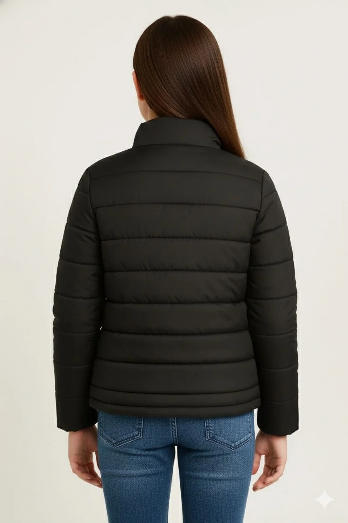 Kız Çocuk Şişme Mont Hafif ve Sıcak Tutucu Kışlık Fermuarlı Su İtici Rahat Günlük Mont Kapüşonuz Modern Tasarım - Siyah