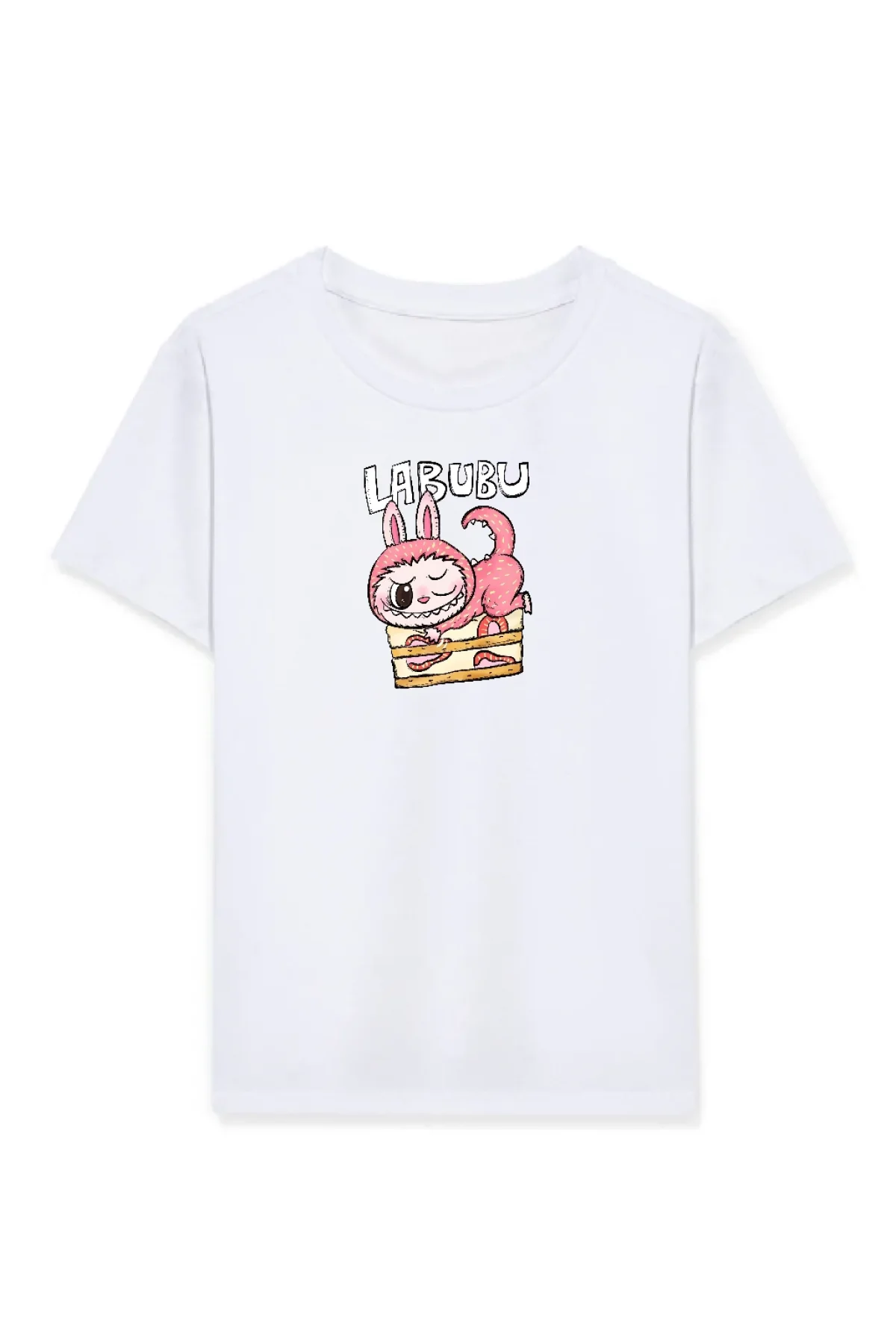 Kız Labubu Çocuk Baskılı T-Shirt - Beyaz