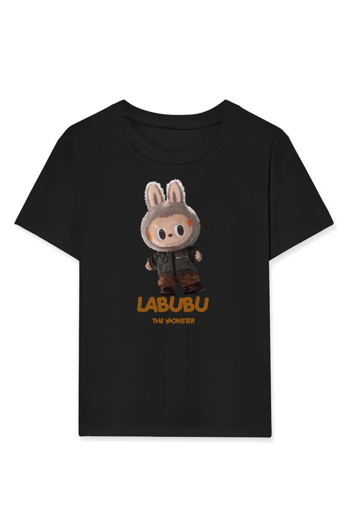 Kız Labubu Çocuk Baskılı T-Shirt - Siyah