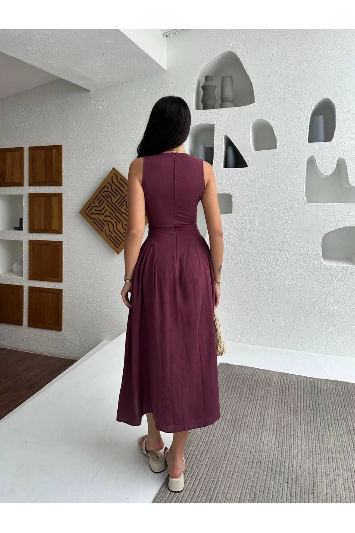 Kolsuz Uzun Kabardin Elbise - Bordo