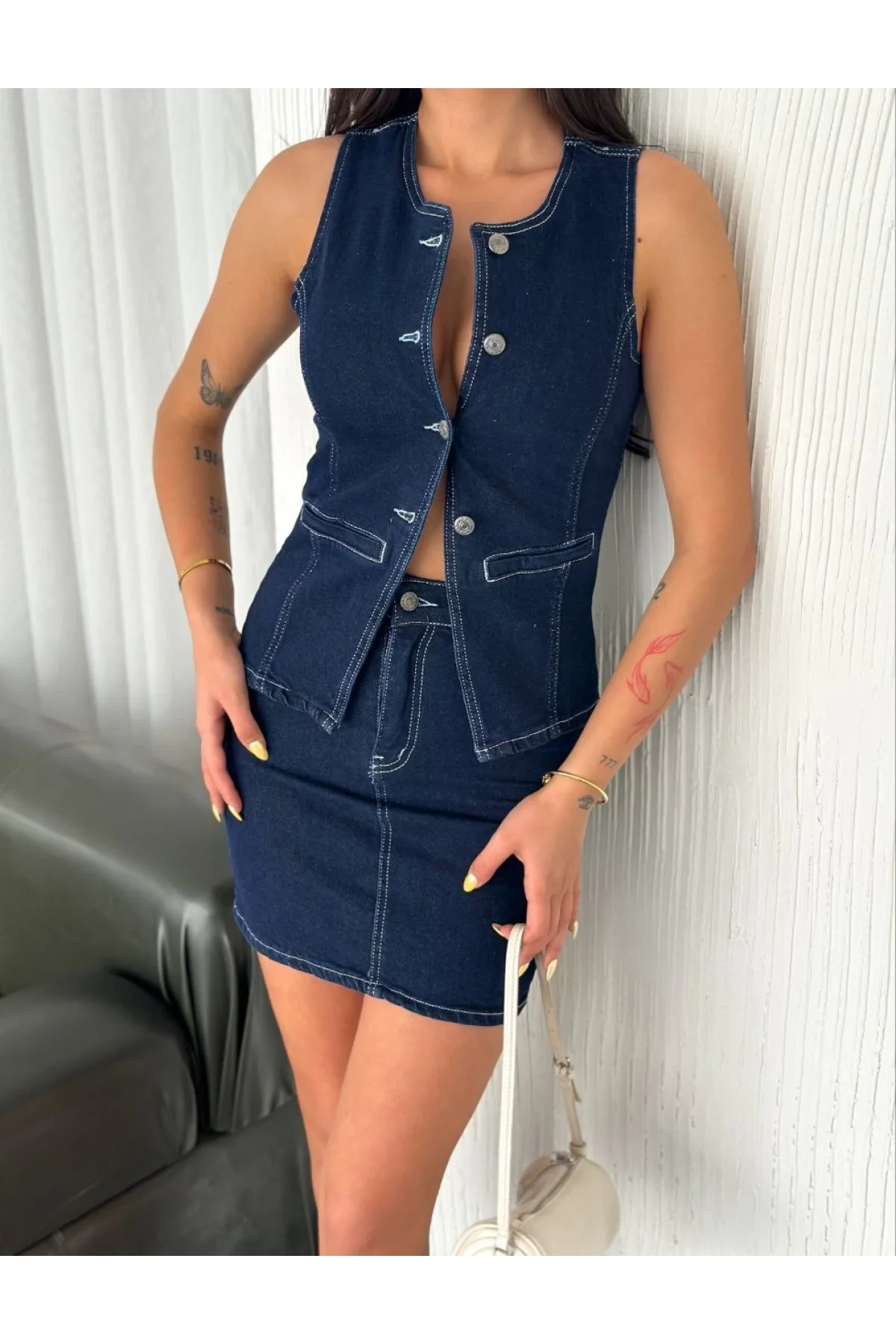 Kot Jeans Etekli ikili Takım - Lacivert