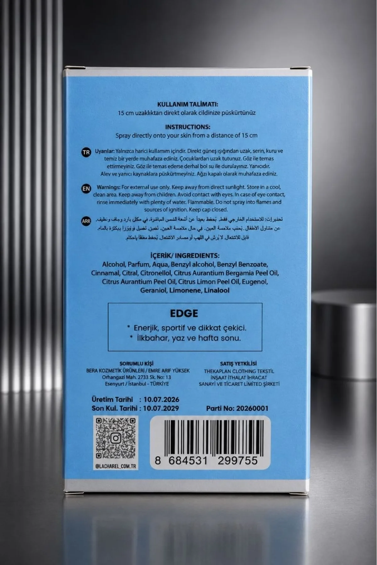 LACHAREL Edge Eau De Parfum 50 ML Enerjik Ferah ve Sportif Parfüm