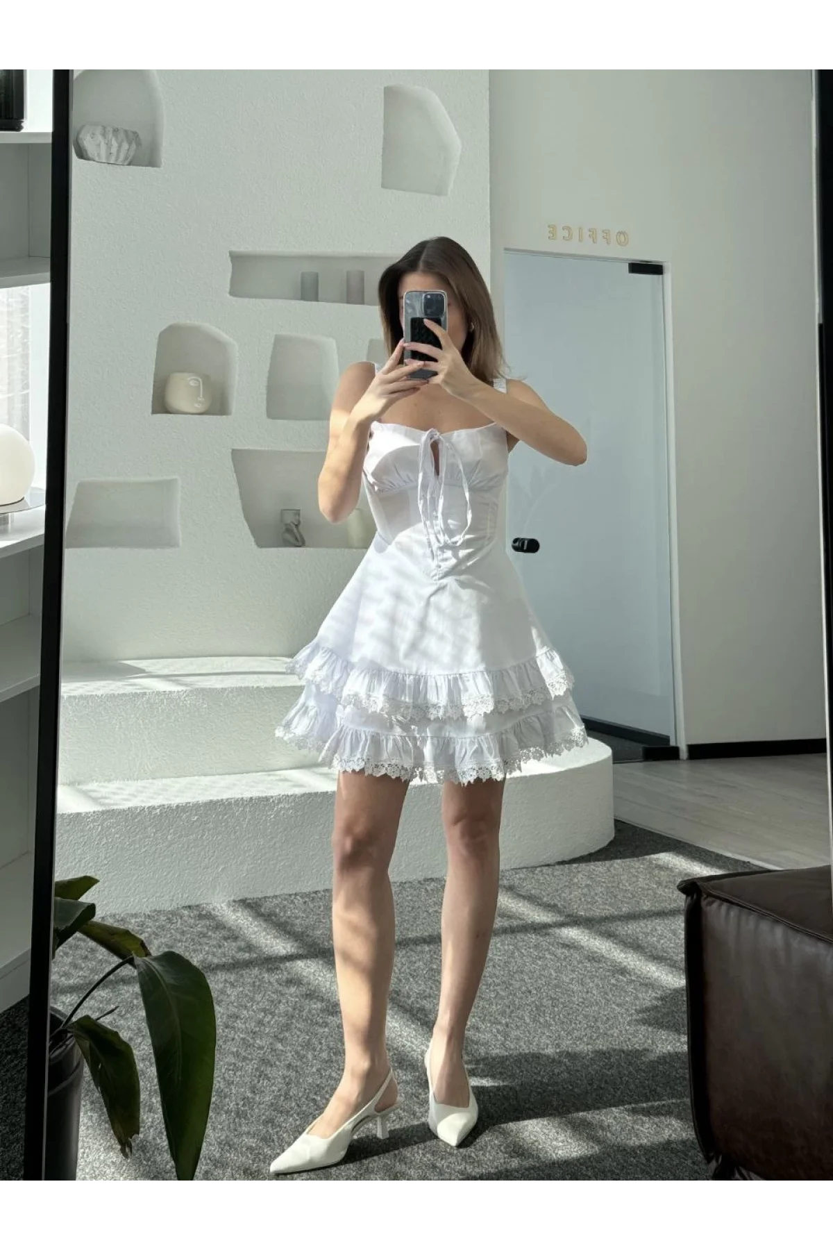 Mini Askılı Elbise - Beyaz