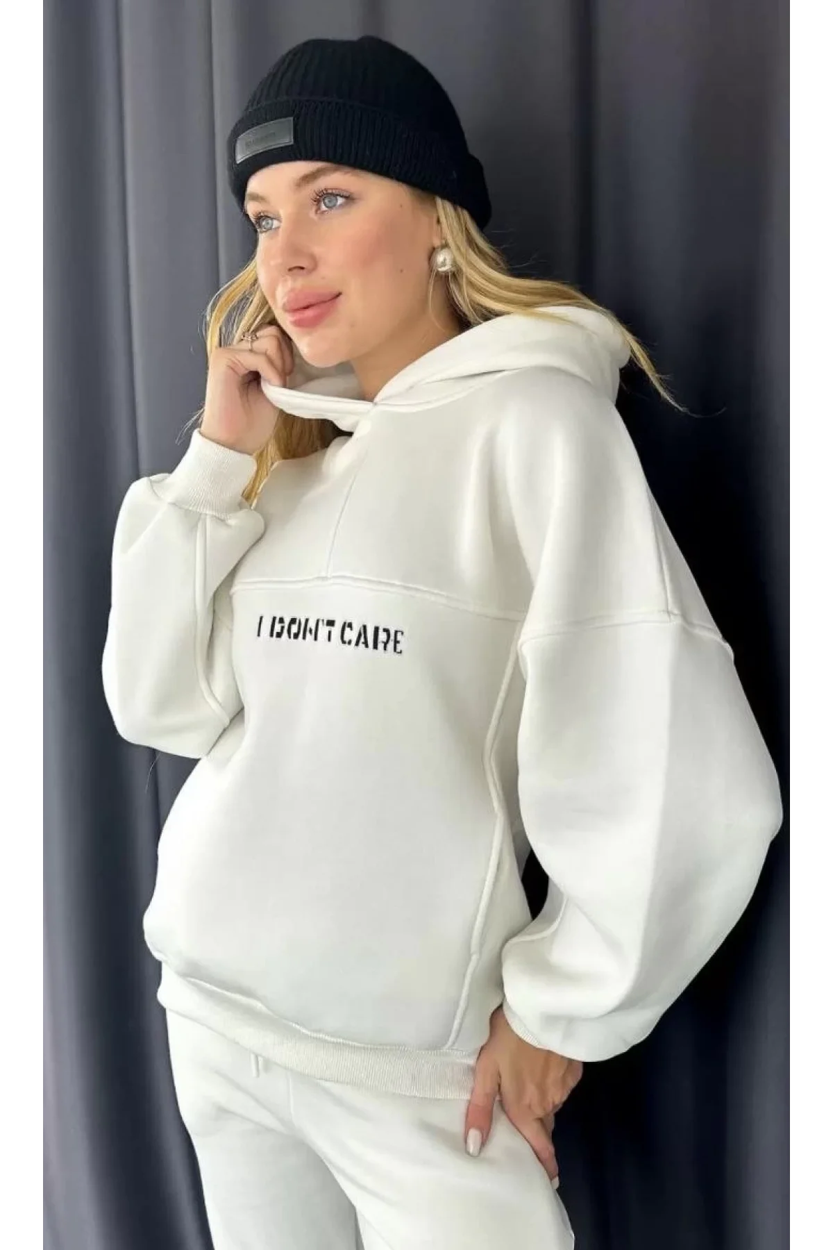 Nakış İşlemeli Üç İplik Sweat Takım- Beyaz