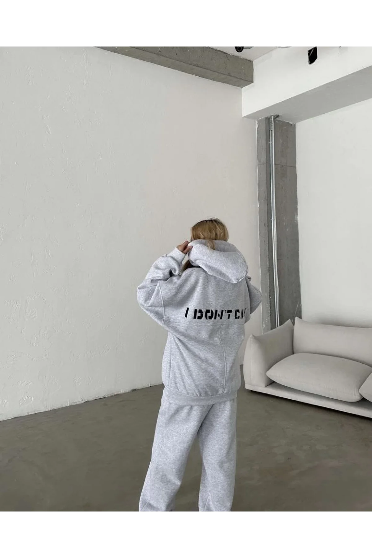 Nakış İşlemeli Üç İplik Sweat Takım- Gri