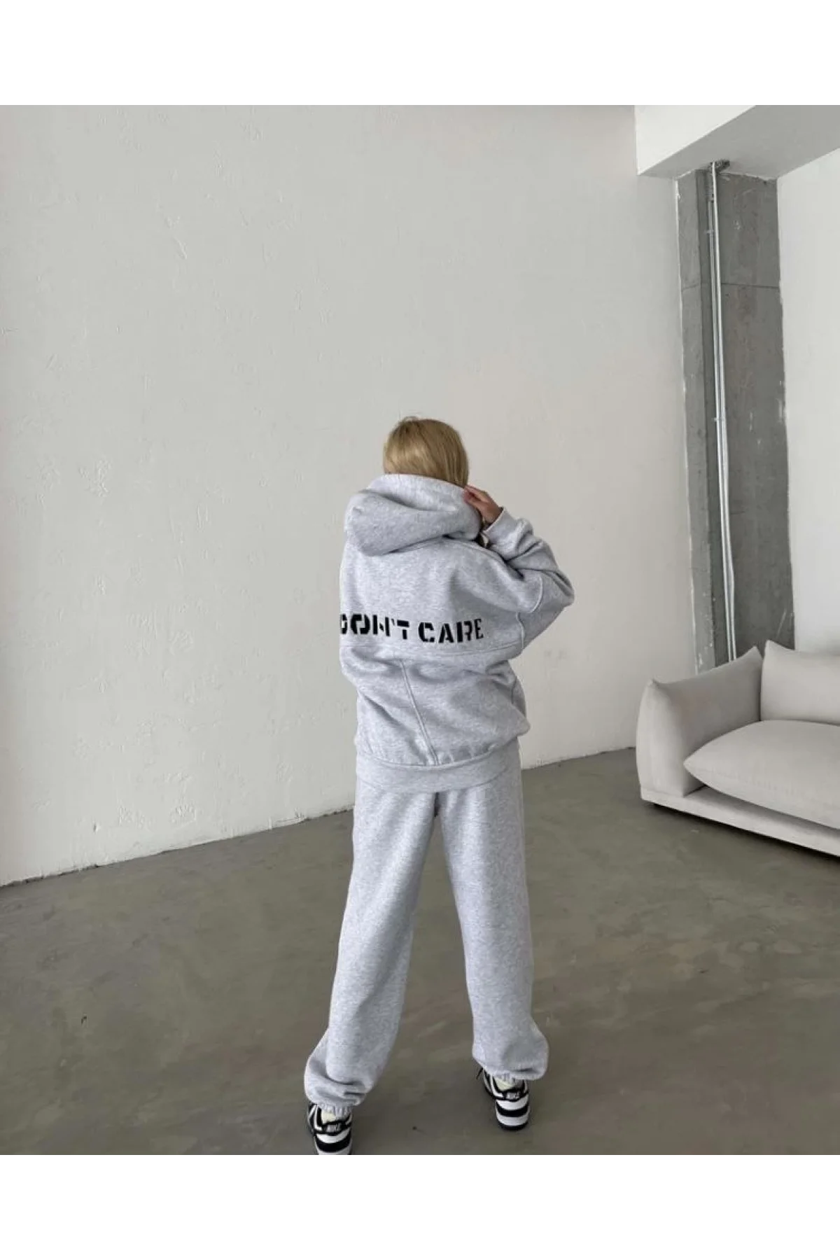 Nakış İşlemeli Üç İplik Sweat Takım- Gri