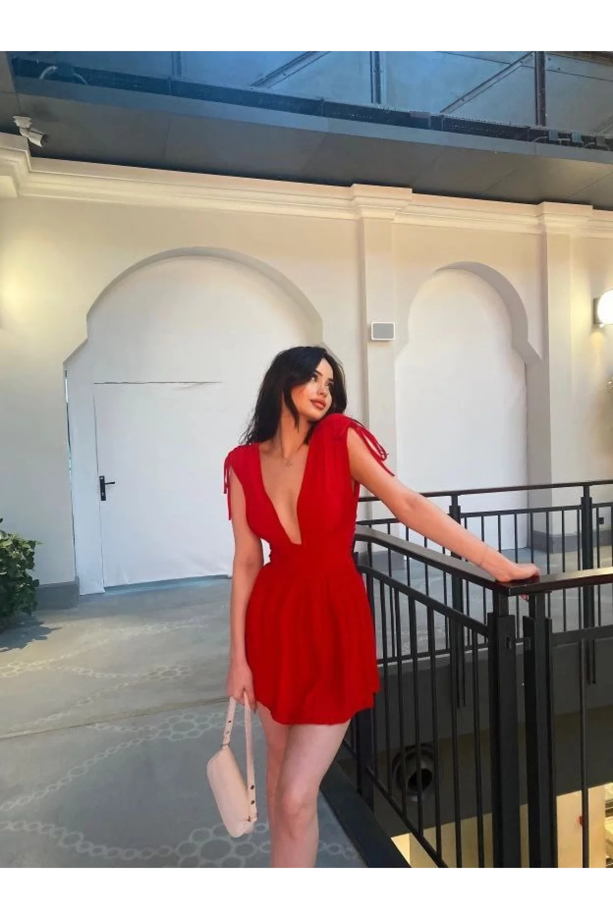 Omuzu ip Askılı Şortlu Elbise - Kırmızı