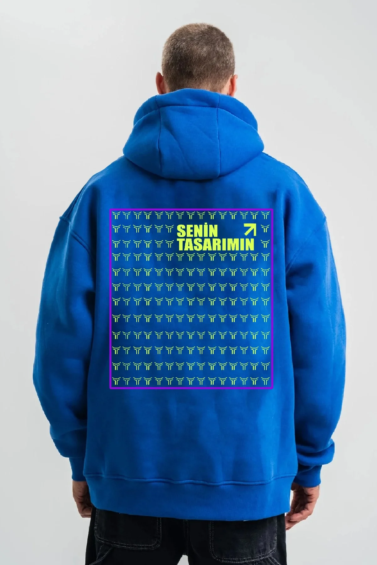 Ön Arka Kapüşonlu Premium SweatShirt - Mavi