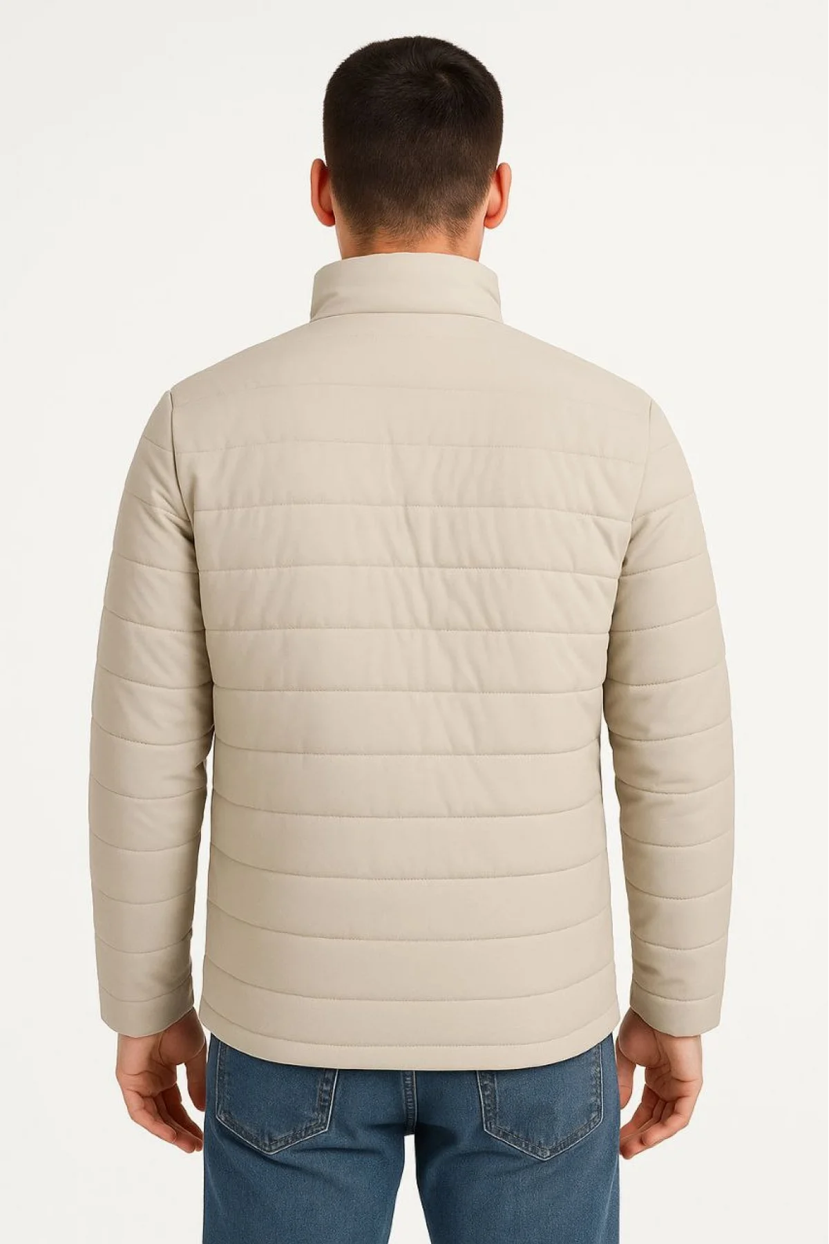 Ön Bomber Mont Ceket Kapitone Astarlı, Fermuarlı, Kışlık - Bej