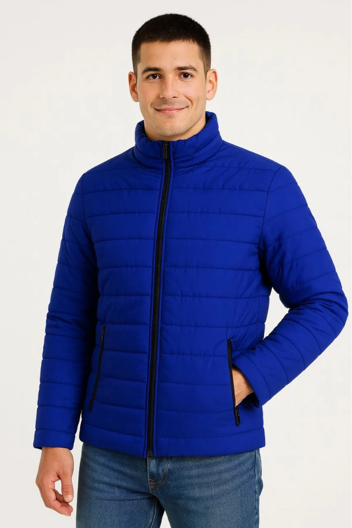 Ön Bomber Mont Ceket Kapitone Astarlı, Fermuarlı, Kışlık - Saks Mavisi
