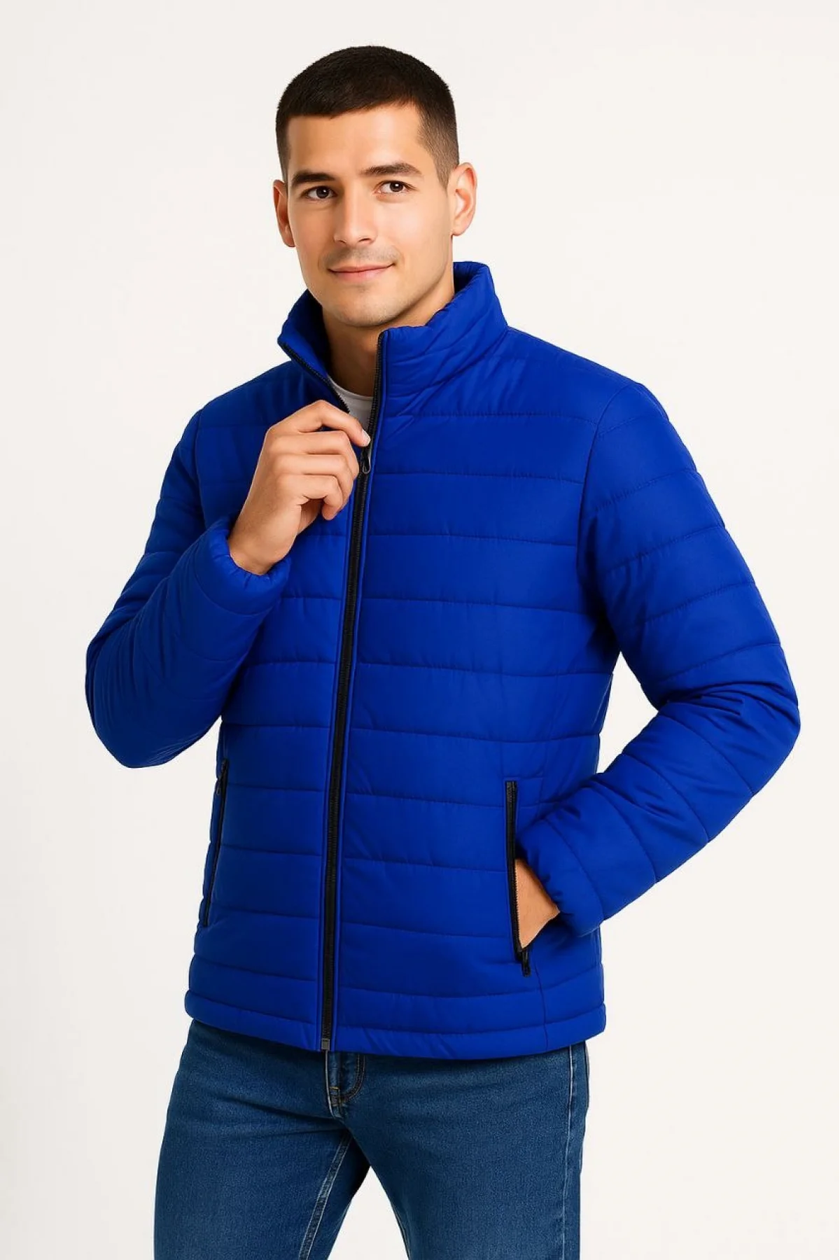 Ön Bomber Mont Ceket Kapitone Astarlı, Fermuarlı, Kışlık - Saks Mavisi