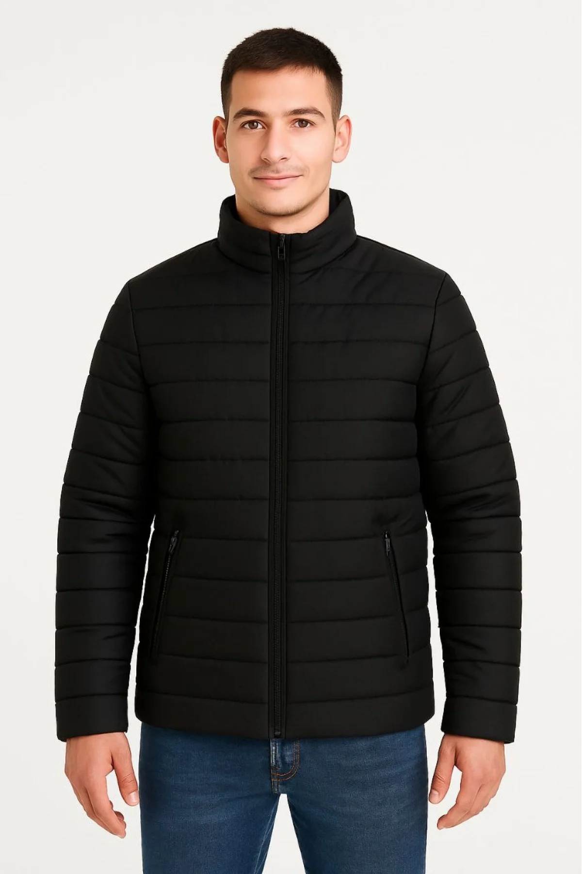 Ön Bomber Mont Ceket Kapitone Astarlı, Fermuarlı, Kışlık - Siyah