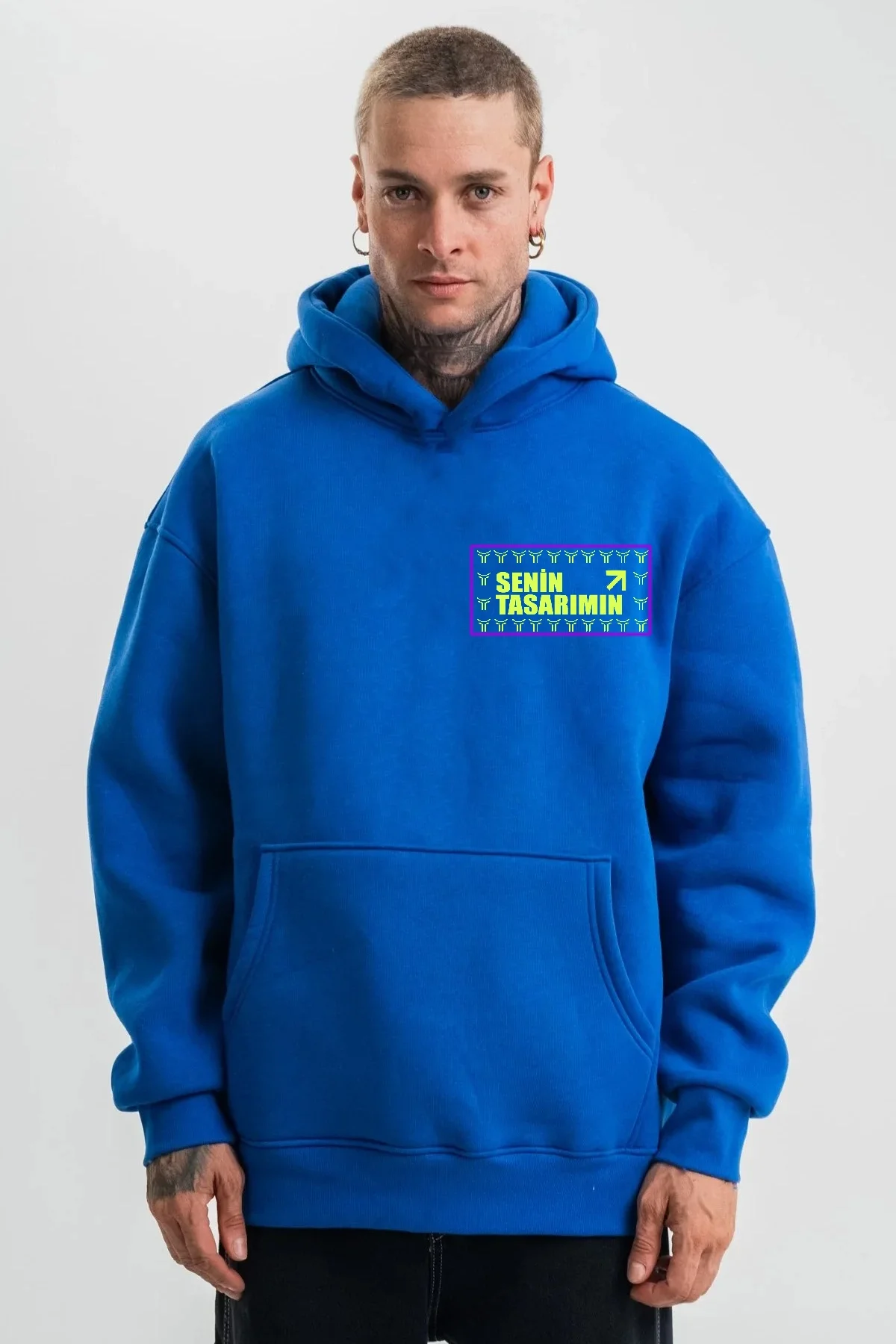 Ön Kapüşonlu Premium SweatShirt - Mavi