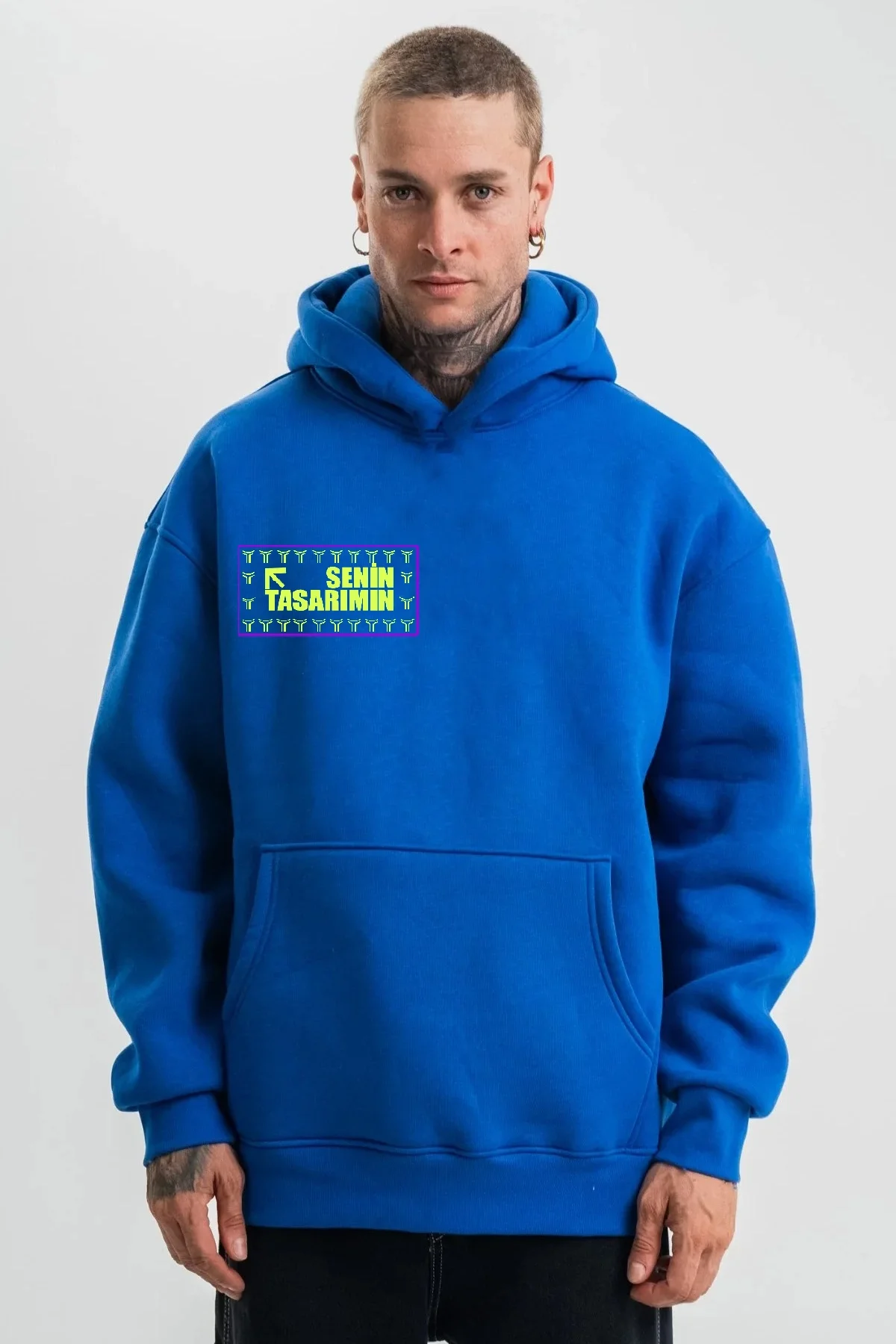 Ön Kapüşonlu Premium SweatShirt - Mavi