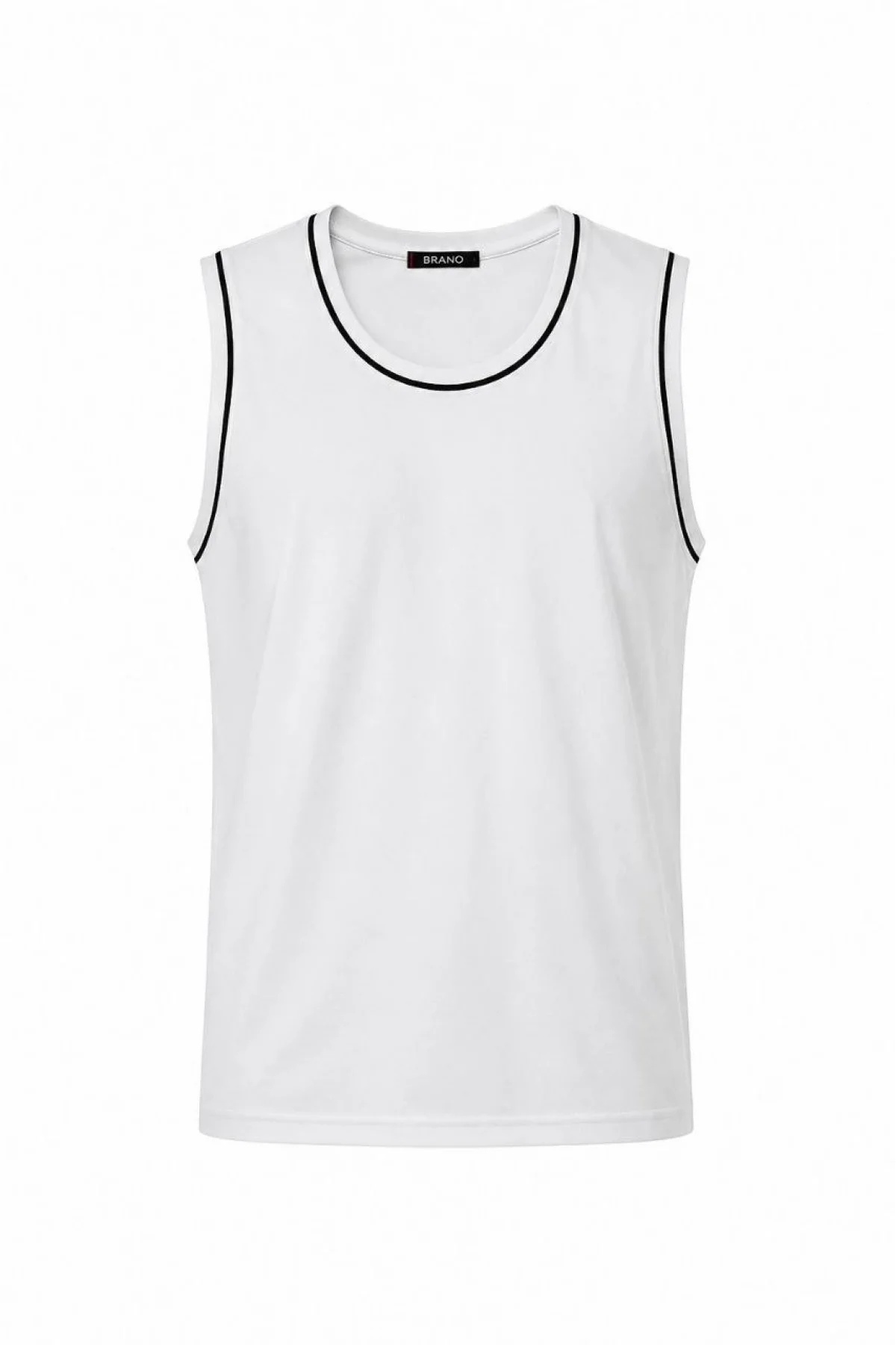 Ön Unisex Pamuklu Bisiklet Yaka Kolsuz Atlet Kontrast Biyeli Regular Fit - Beyaz