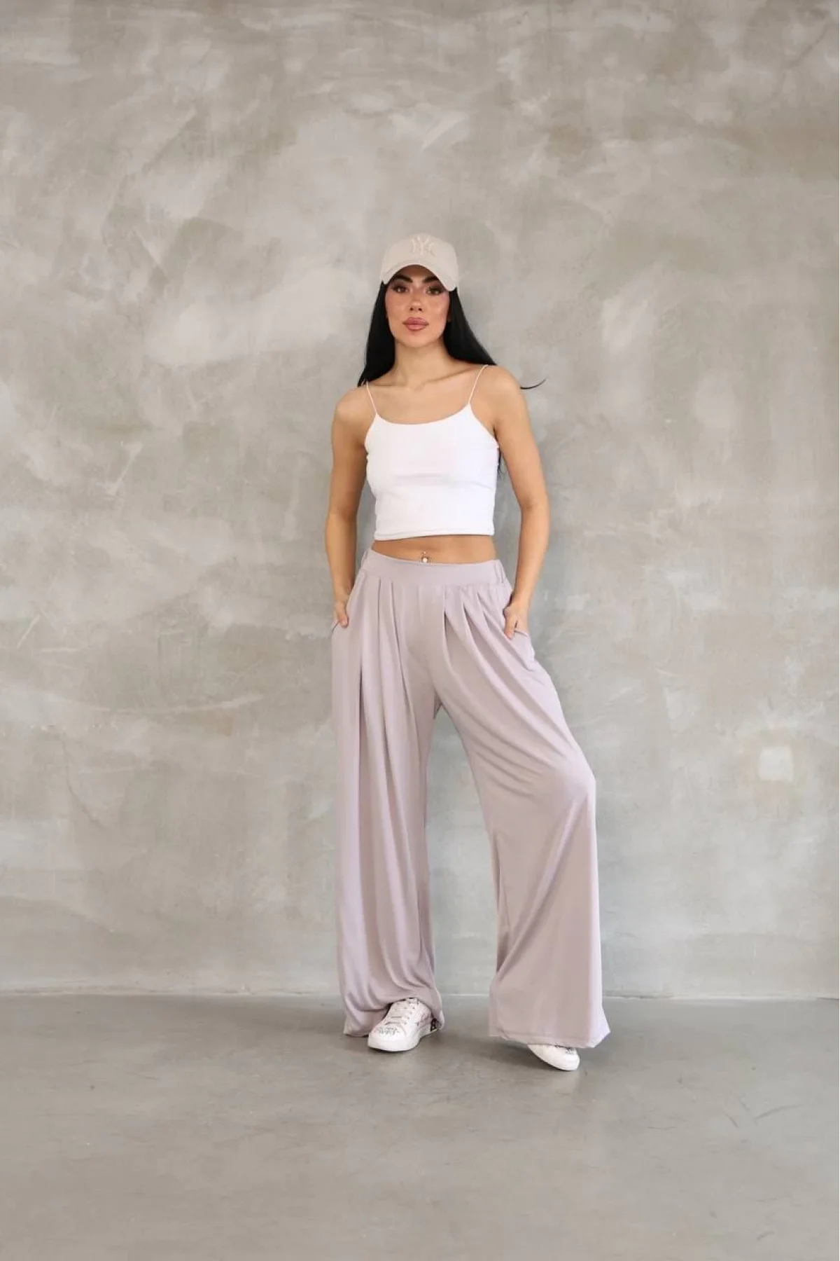 Osy Modal Yumuşak Dokulu Kadın Kumaş Boru Paça Salaş Eşofman - Bej