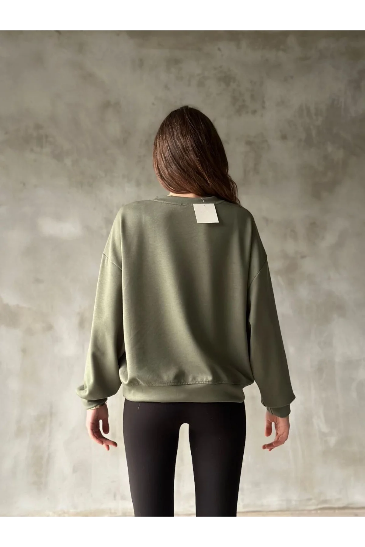 Osy Modal Yumuşak dokulu Kumaş Bisiklet Yaka Oversize Sweatshirt - Haki