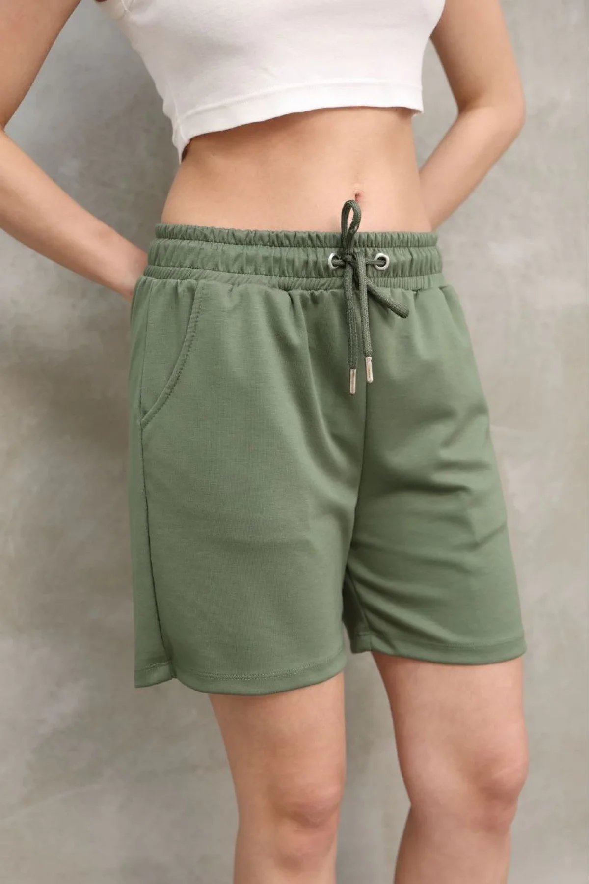 Osy Modal Yumuşak dokulu Kumaş Kadın Kısa Şort - Haki