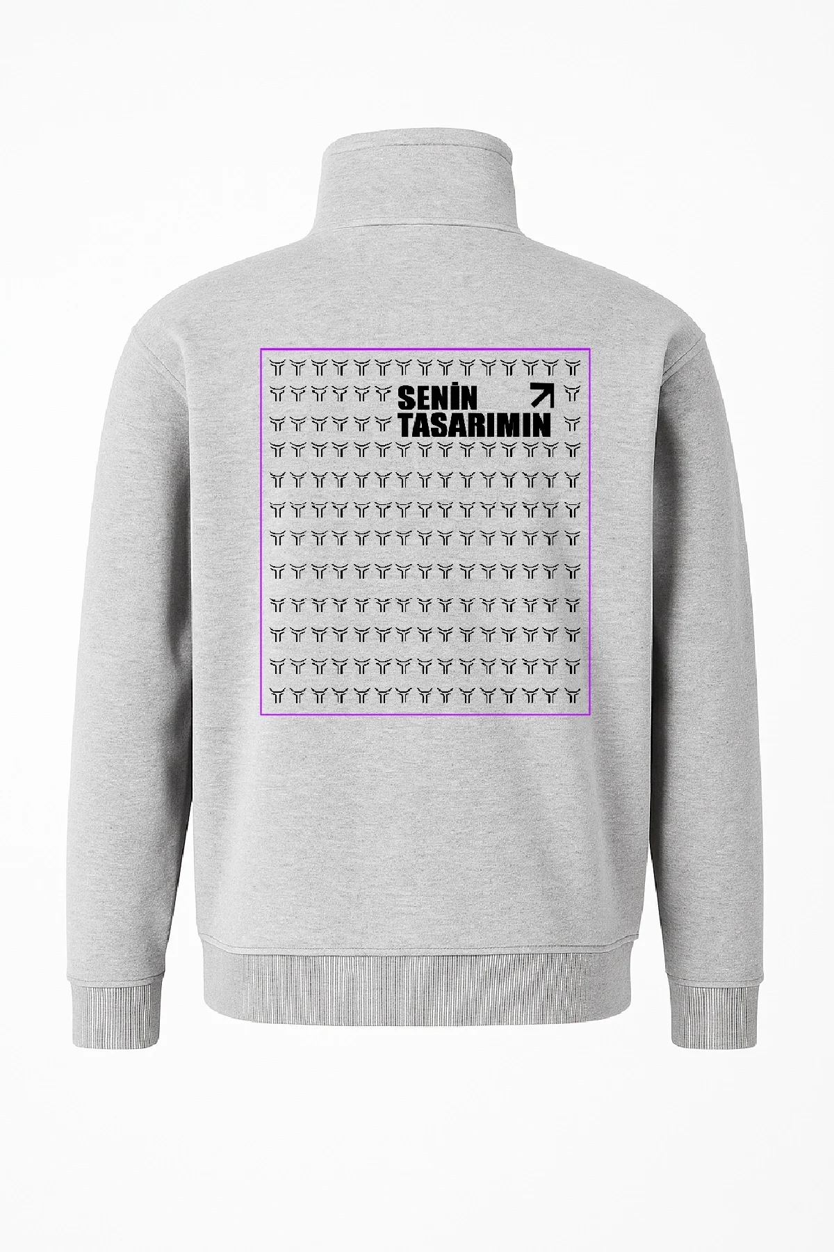 Arka Yarım Fermuarlı Oversize Yakalı Basic SweatShirt - Gri