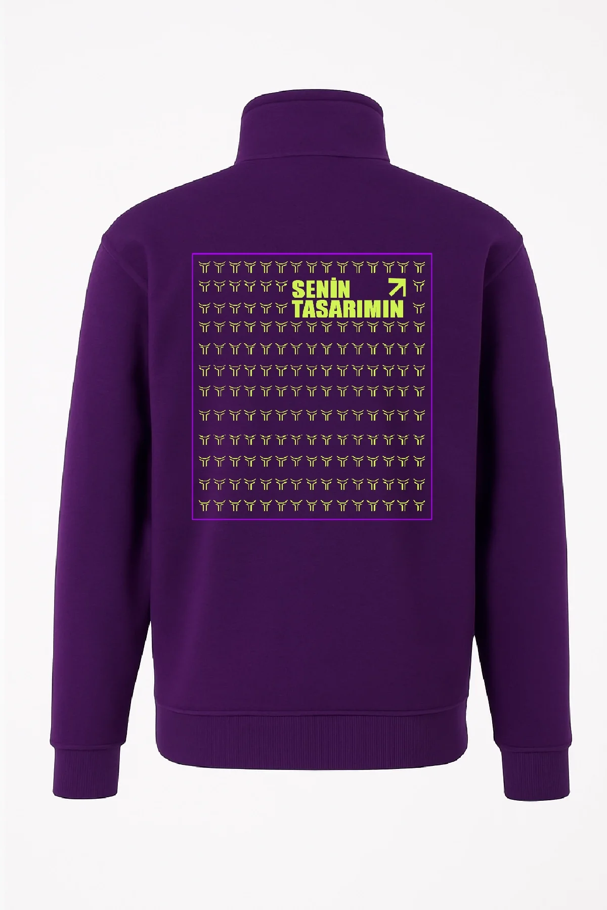 Arka Yarım Fermuarlı Oversize Yakalı Basic SweatShirt - Mor