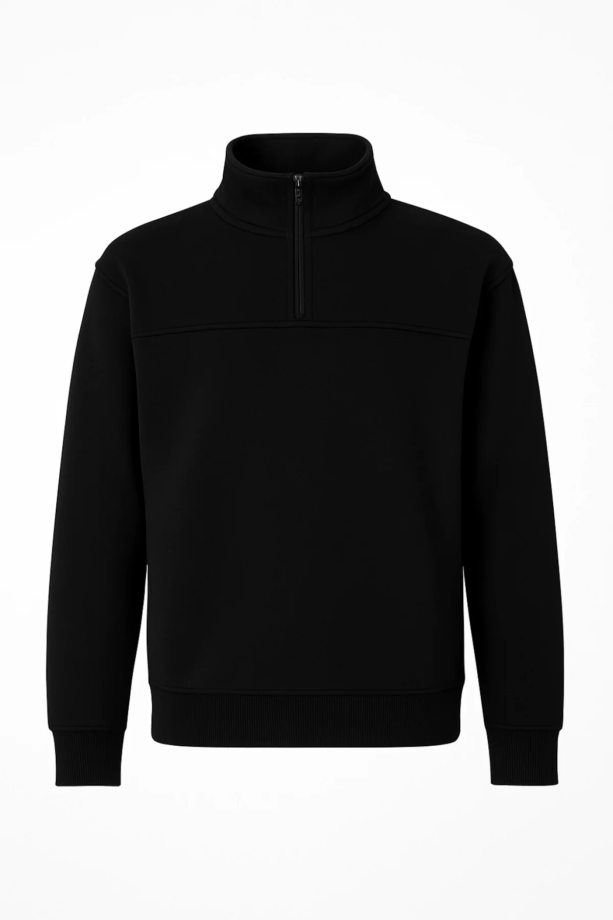 Arka Yarım Fermuarlı Oversize Yakalı Basic SweatShirt - Siyah
