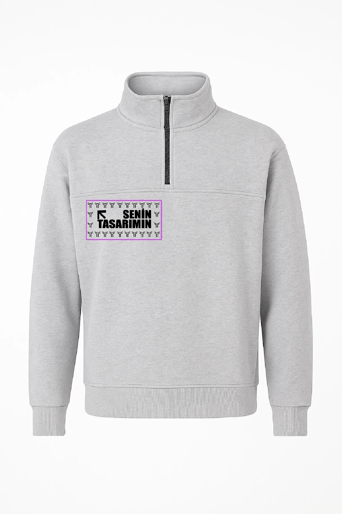 Ön Arka Yarım Fermuarlı Oversize Yakalı Basic SweatShirt - Gri