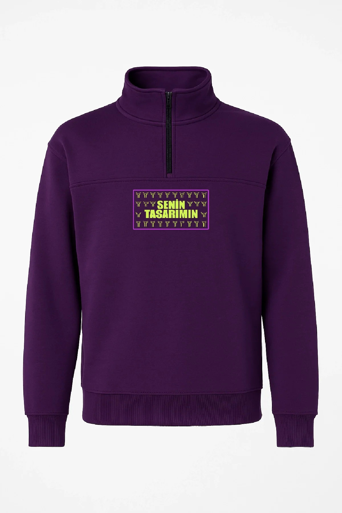 Ön Arka Yarım Fermuarlı Oversize Yakalı Basic SweatShirt - Mor