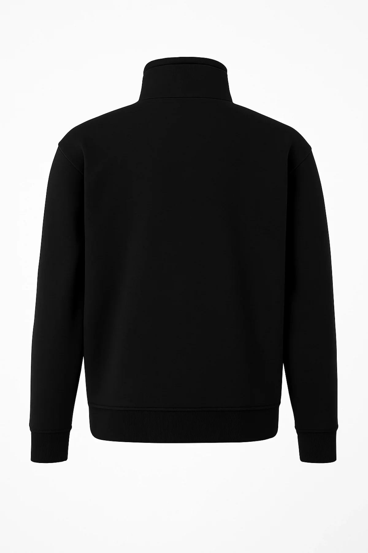 Ön Arka Yarım Fermuarlı Oversize Yakalı Basic SweatShirt - Siyah