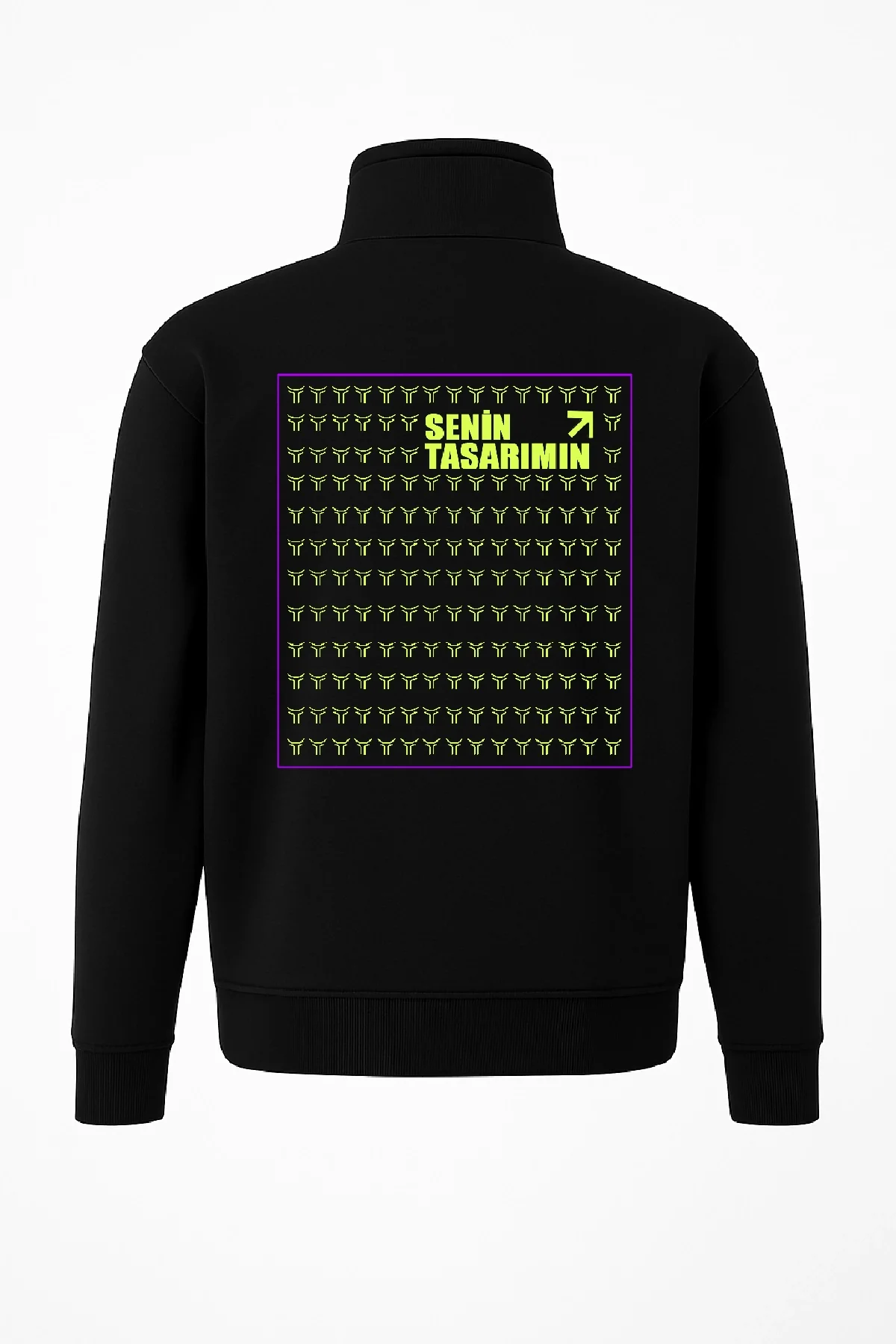 Ön Arka Yarım Fermuarlı Oversize Yakalı Basic SweatShirt - Siyah